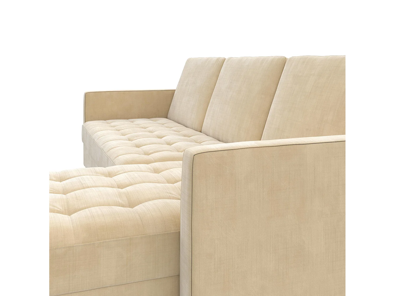 Schlafsofa 3 Sitze mit Chaiselongue in Chemille Dark Ivory
