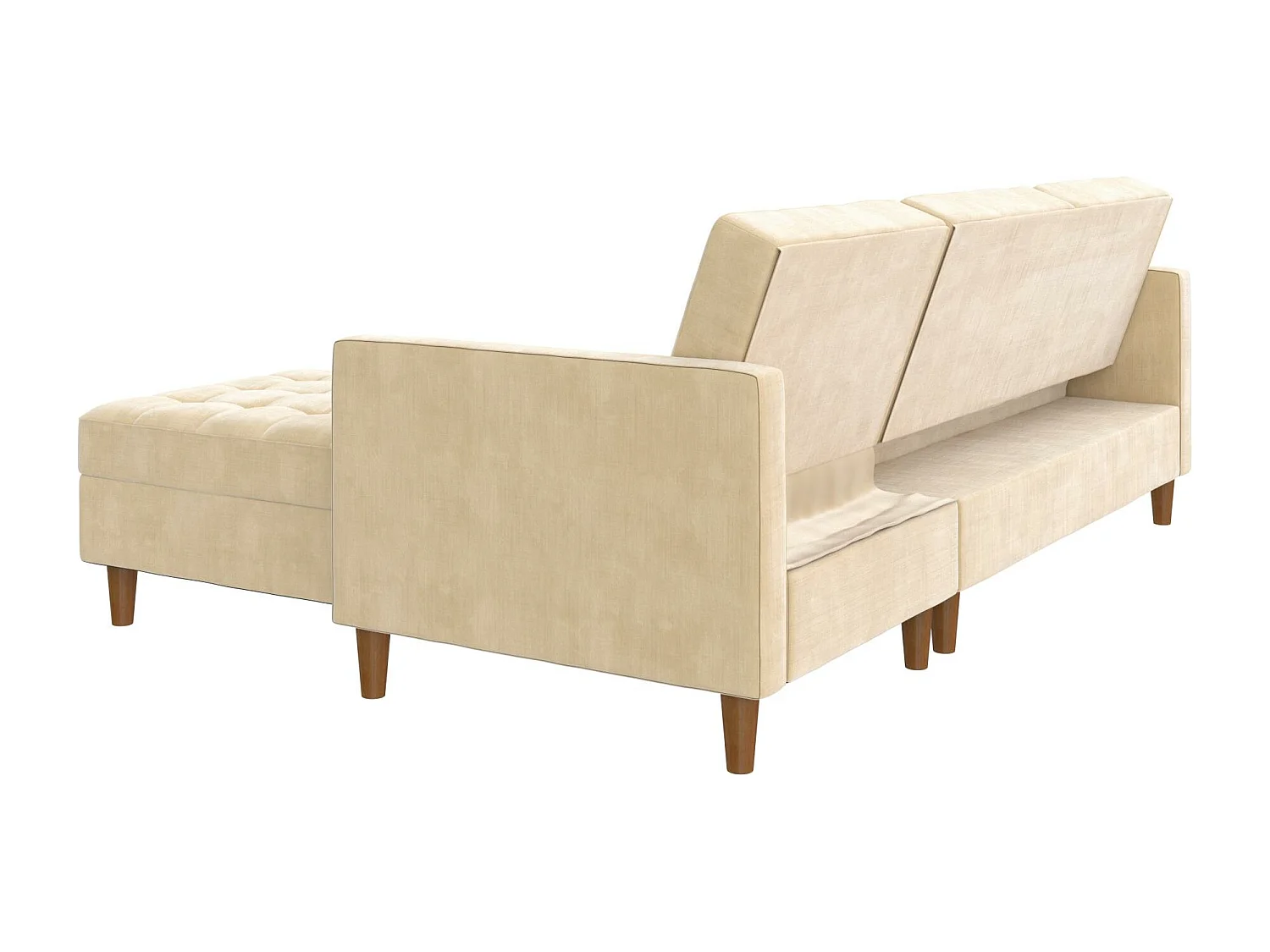 Schlafsofa 3 Sitze mit Chaiselongue in Chemille Dark Ivory