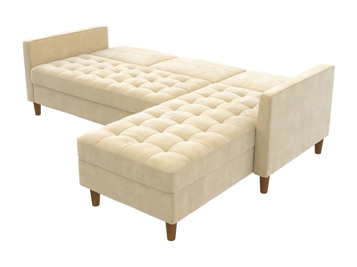 Schlafsofa 3 Sitze mit Chaiselongue in Chemille Dark Ivory