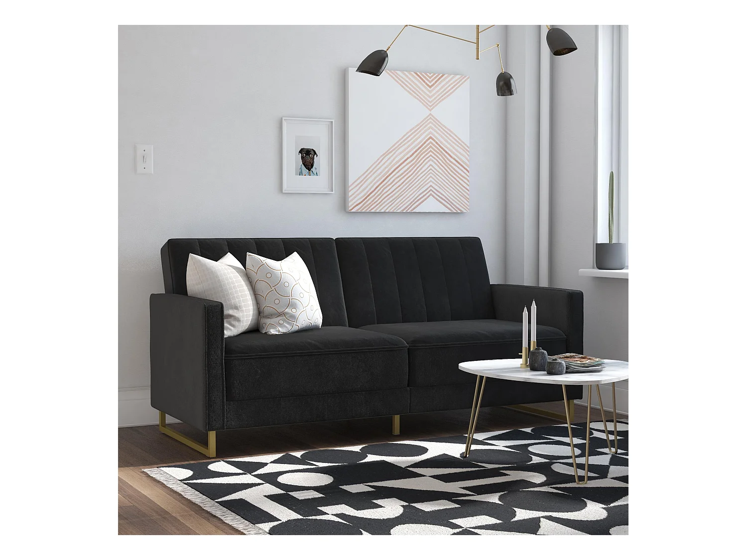 Slaapbank 3 zitplaatsen in vekvet Zwart