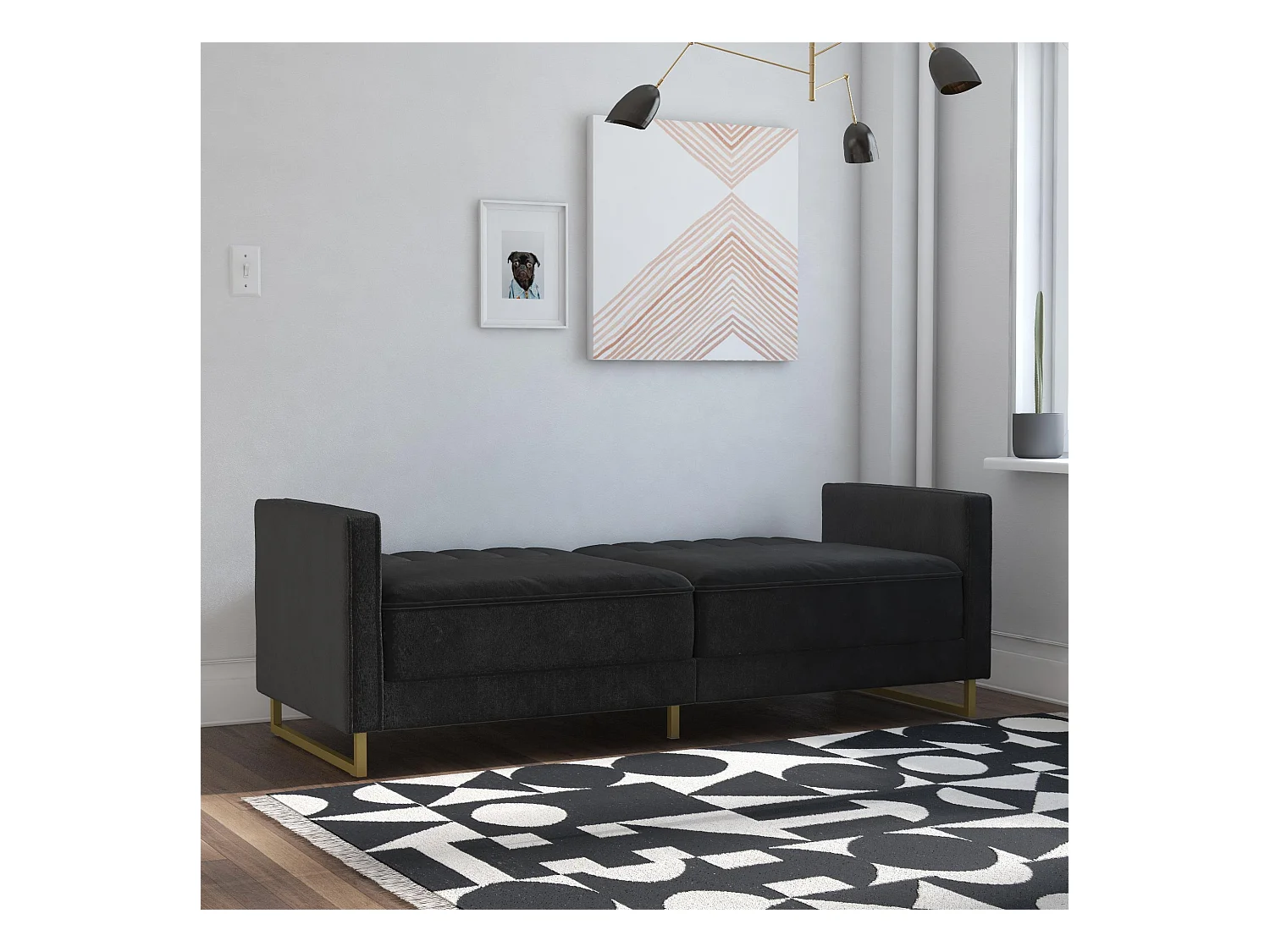 Slaapbank 3 zitplaatsen in vekvet Zwart