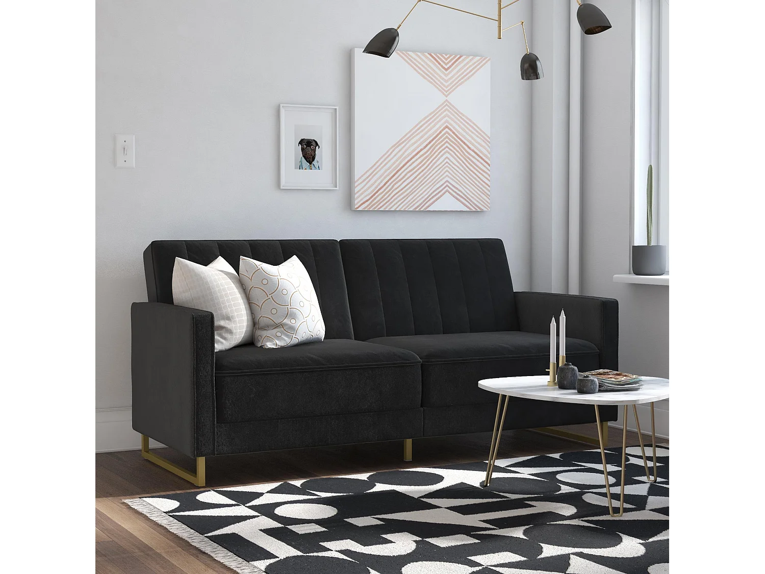Skylar | Canapé lit 3 places en velours Noir