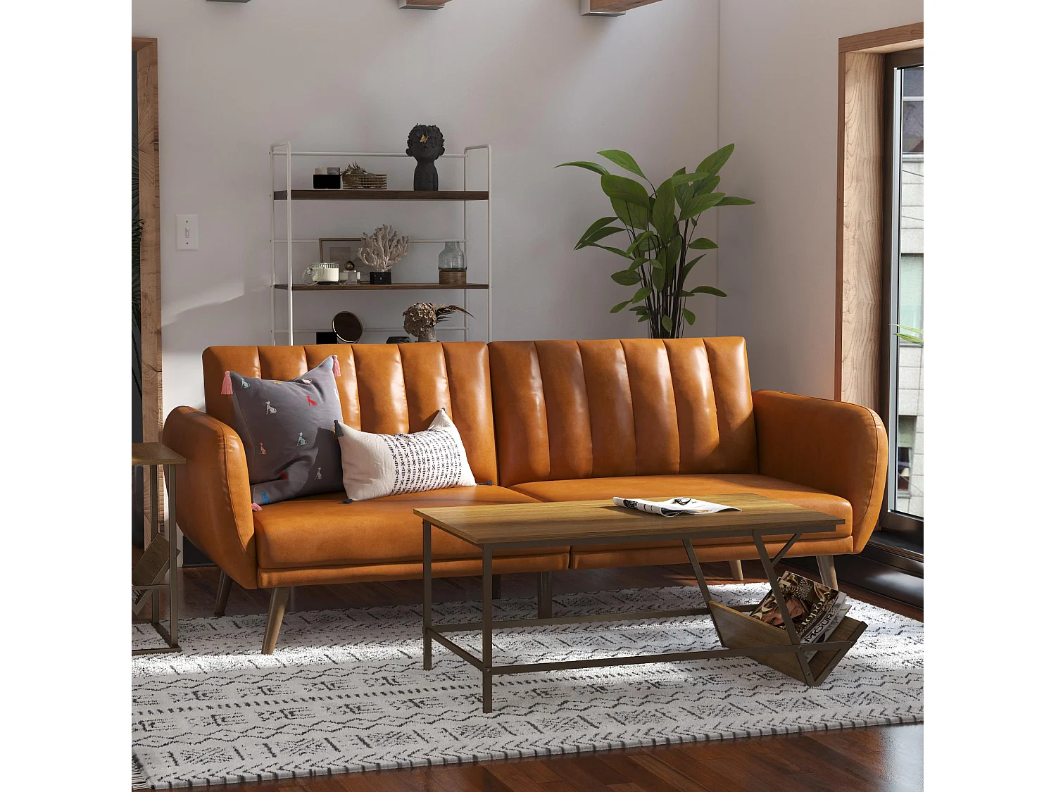 Schlafsofa 3 Sitze in Kunstleder Camel