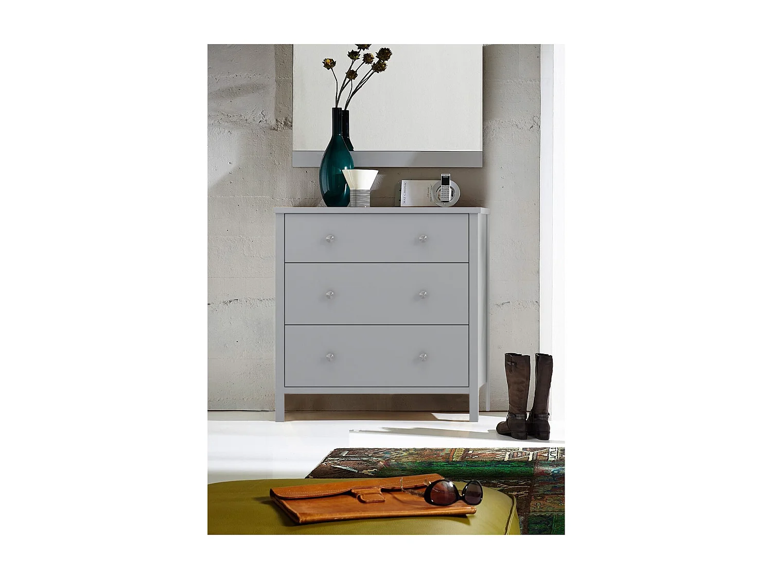 Kommode 3 Schubladen Grau