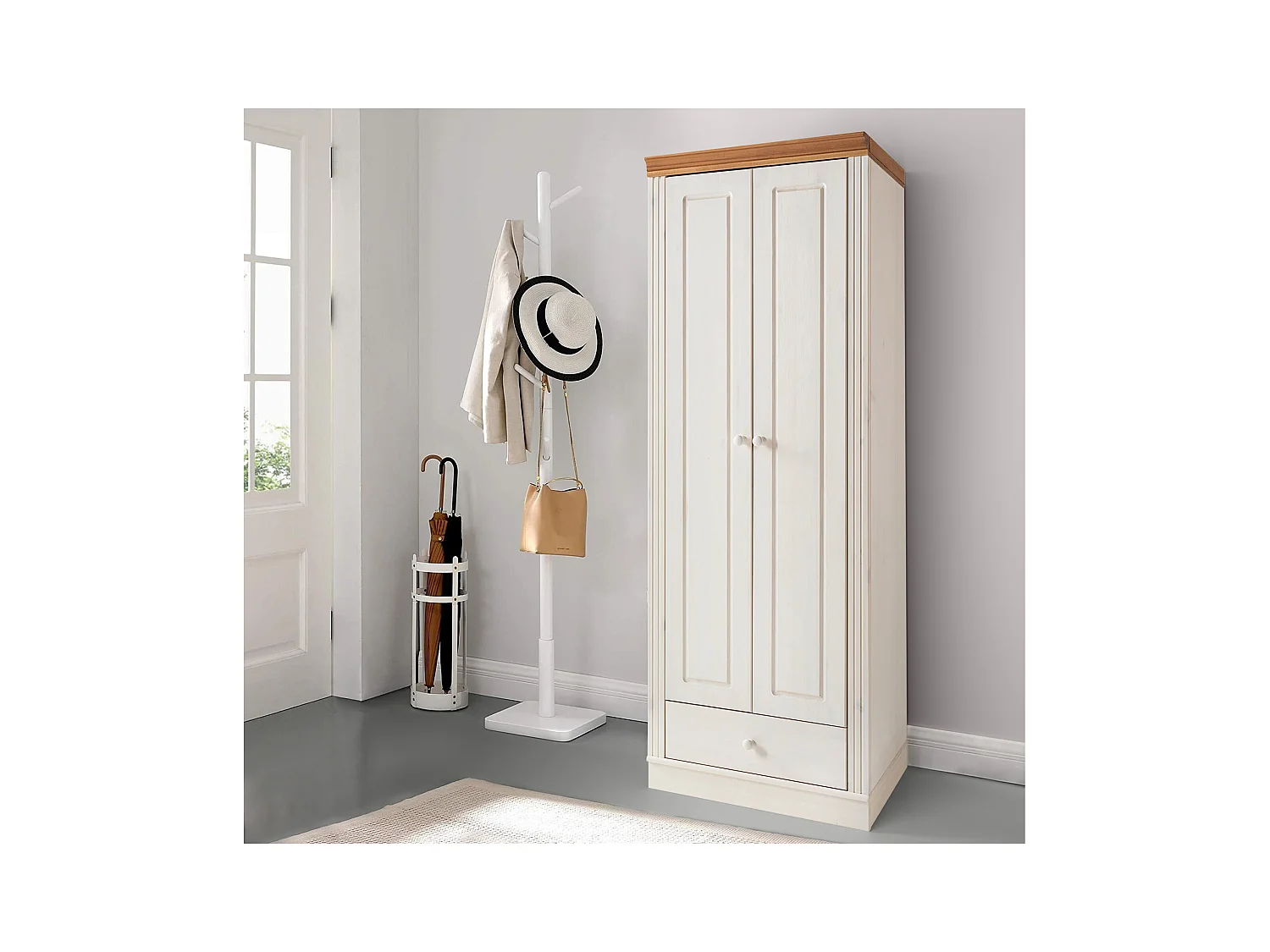 Anita | Armoire avec 2 portes et 1 tiroir en pin blanc