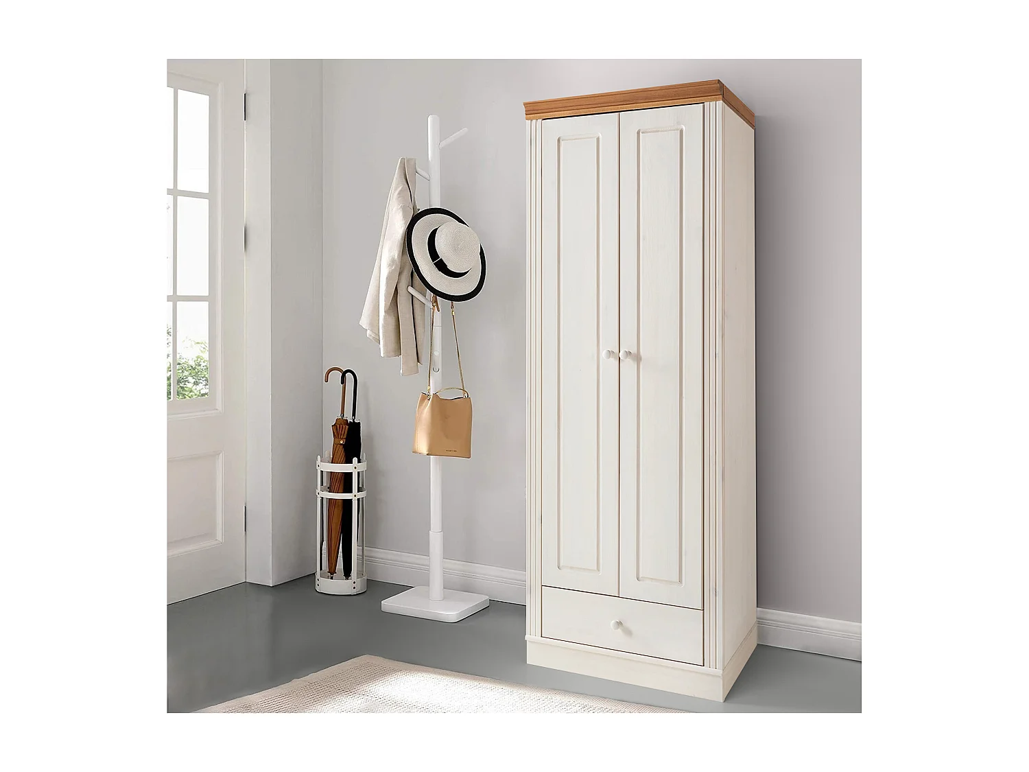 Anita | Armoire avec 2 portes et 1 tiroir en pin blanc