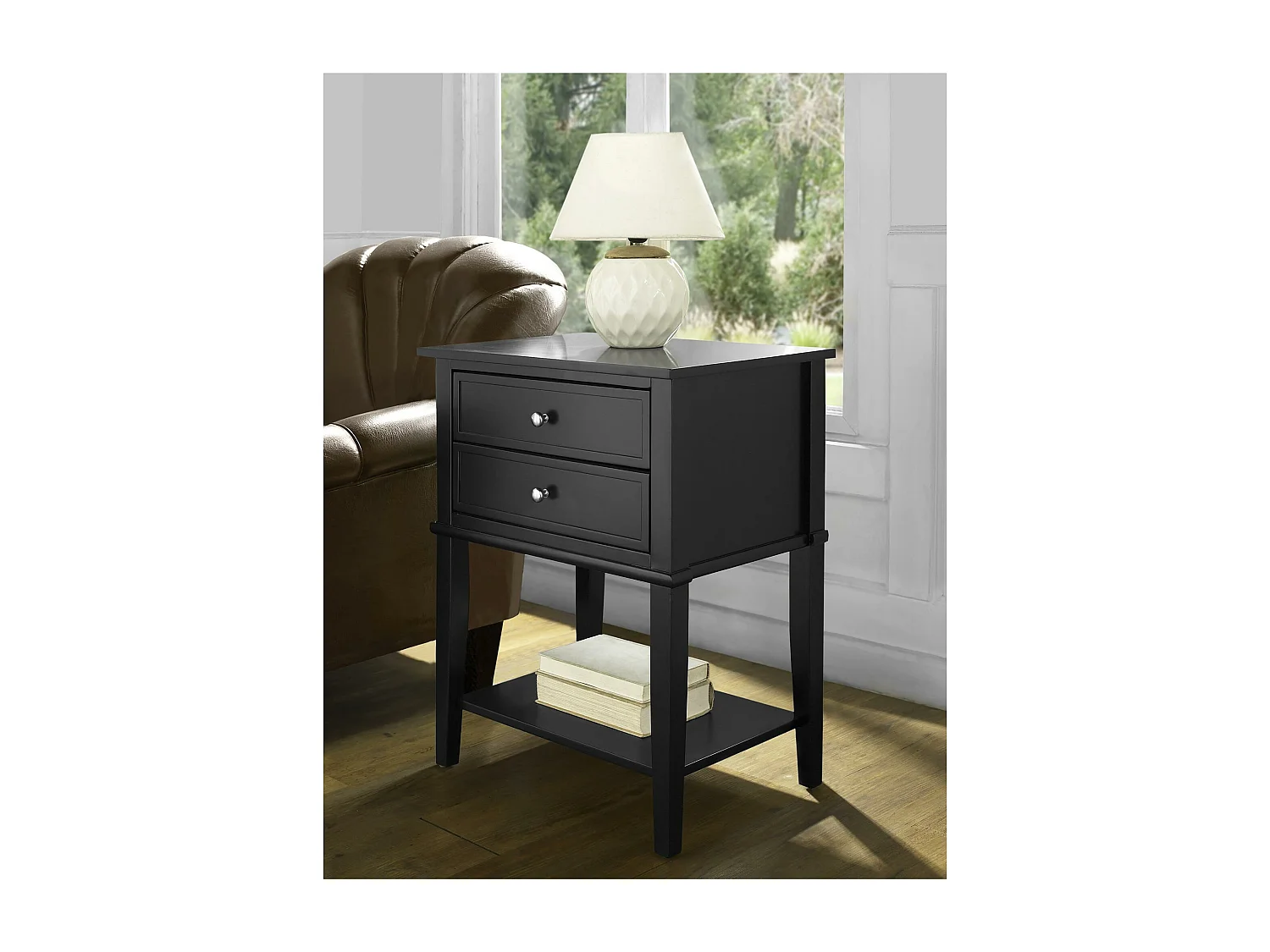 Mesa de centro 2 cajones en MDF negro