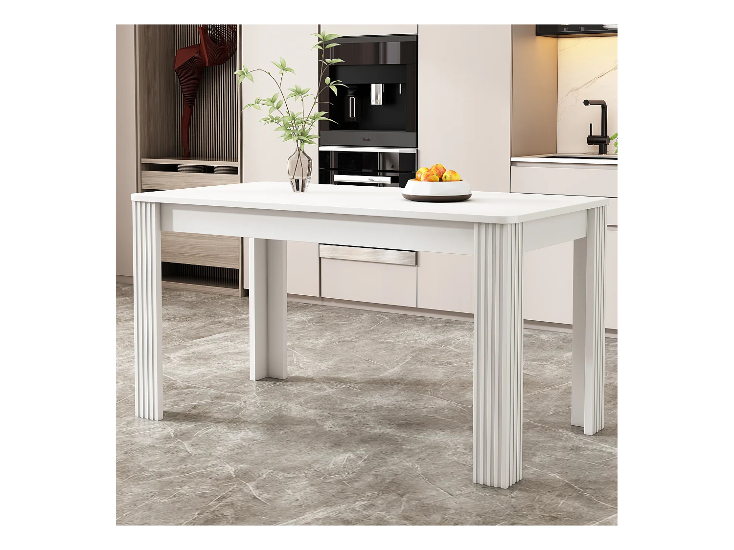 Table à manger rectangulaire116×65×75cm blanc en panneau de particules – 4 pieds, style moderne (sans chaises)