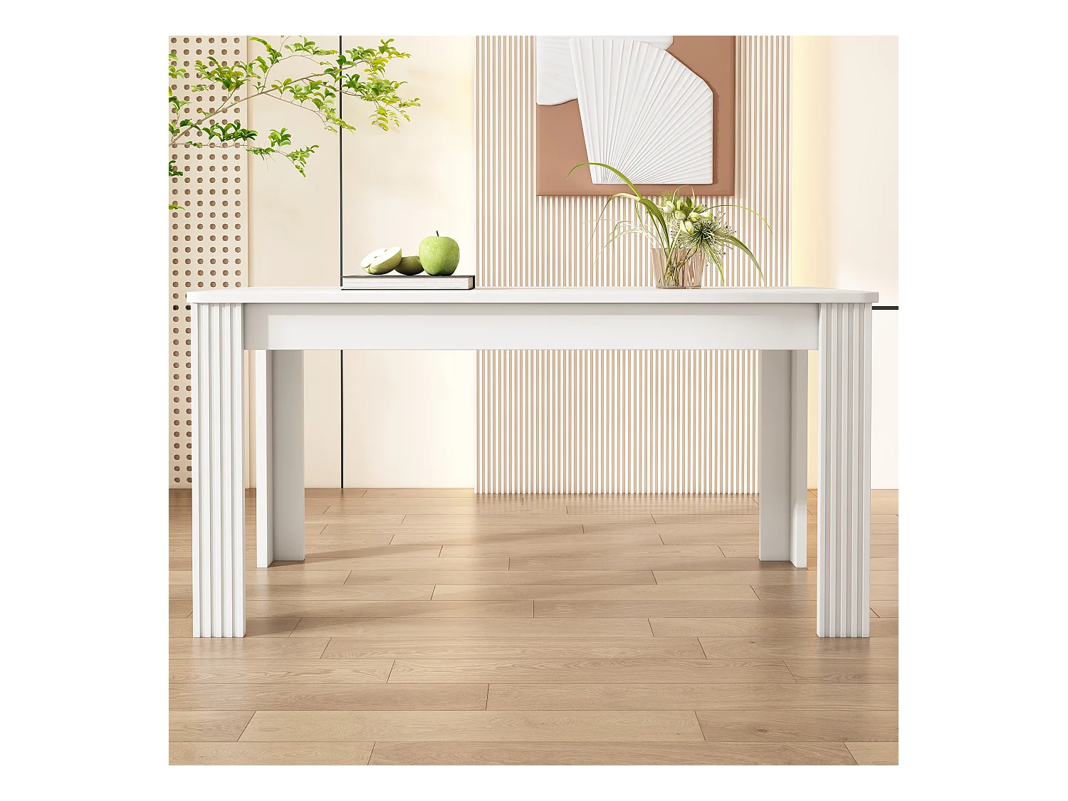 Table à manger rectangulaire116×65×75cm blanc en panneau de particules – 4 pieds, style moderne (sans chaises)