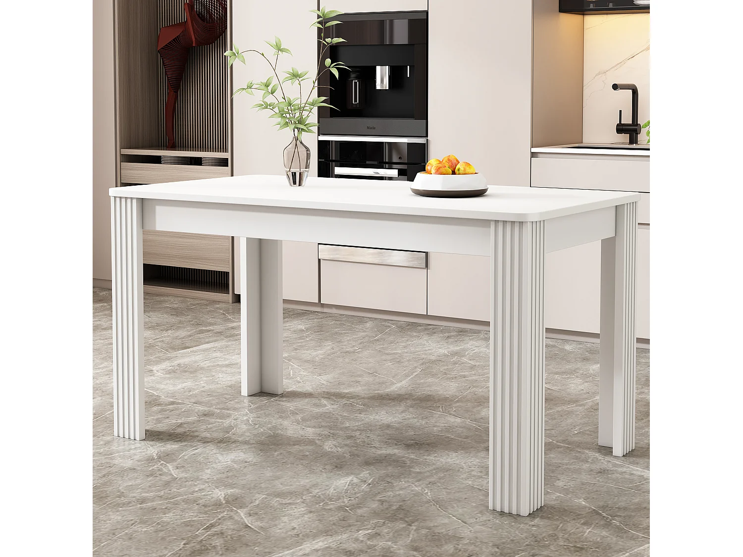 Table à manger rectangulaire116×65×75cm blanc en panneau de particules – 4 pieds, style moderne (sans chaises)