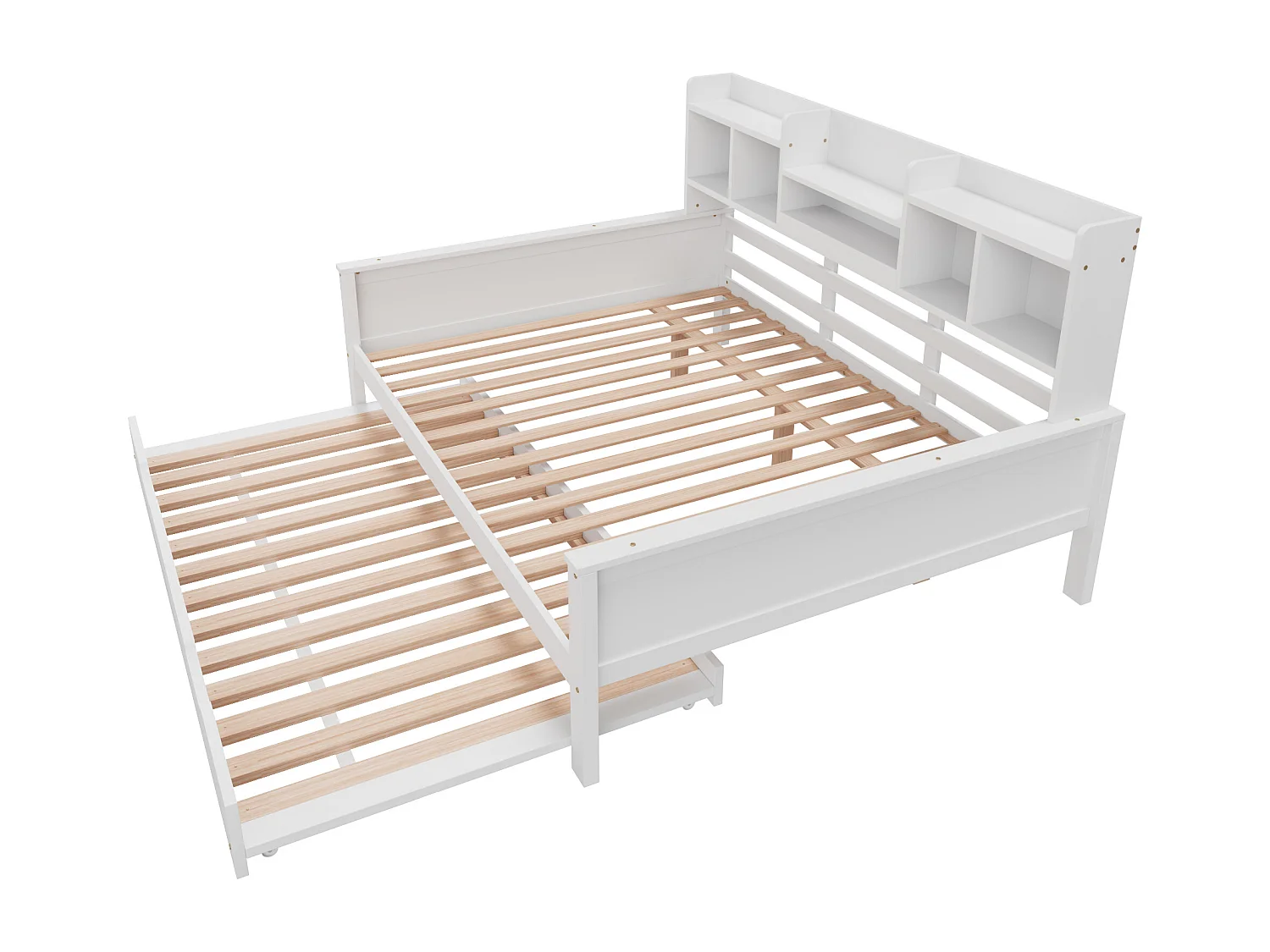 Lit banquette enfant extensible 140x200 cm avec lit gigogne 90x190 cm – bois de pin, sommier et coffre de rangement – lit multifonction blanc (sans matelas)