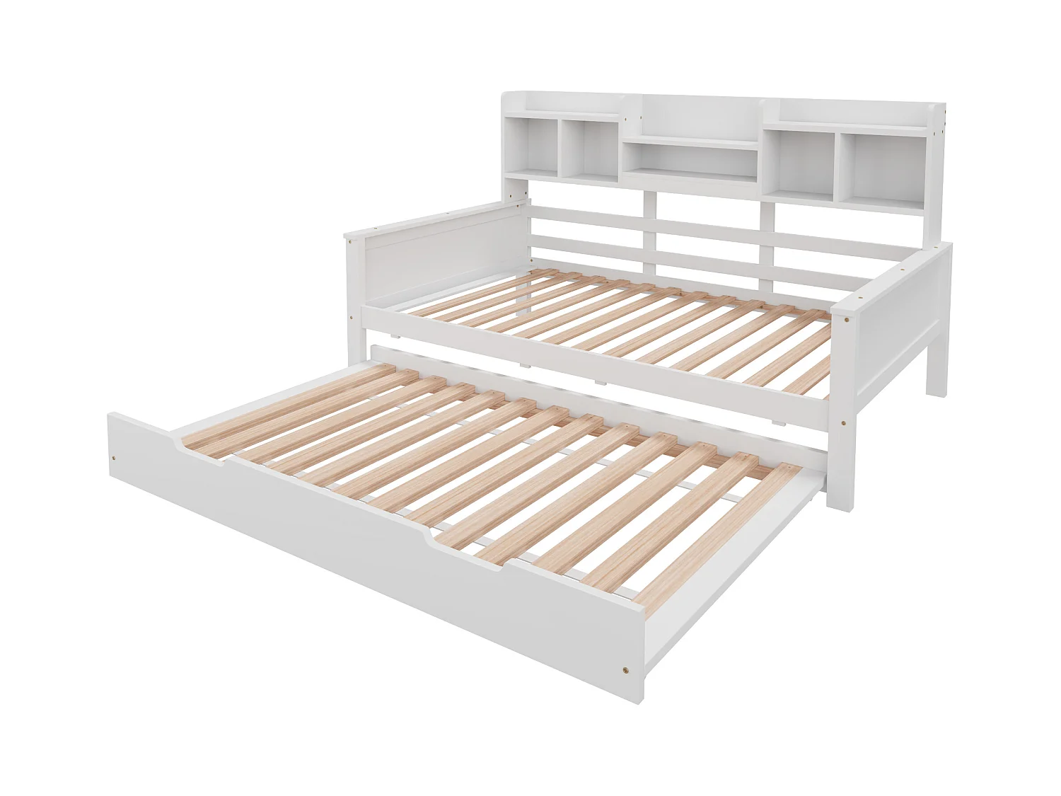 Lit enfant extensible 90x200 cm avec lit gigogne 90x190 cm – bois de pin, sommier et coffre de rangement – lit simple multifonction blanc (sans matelas)
