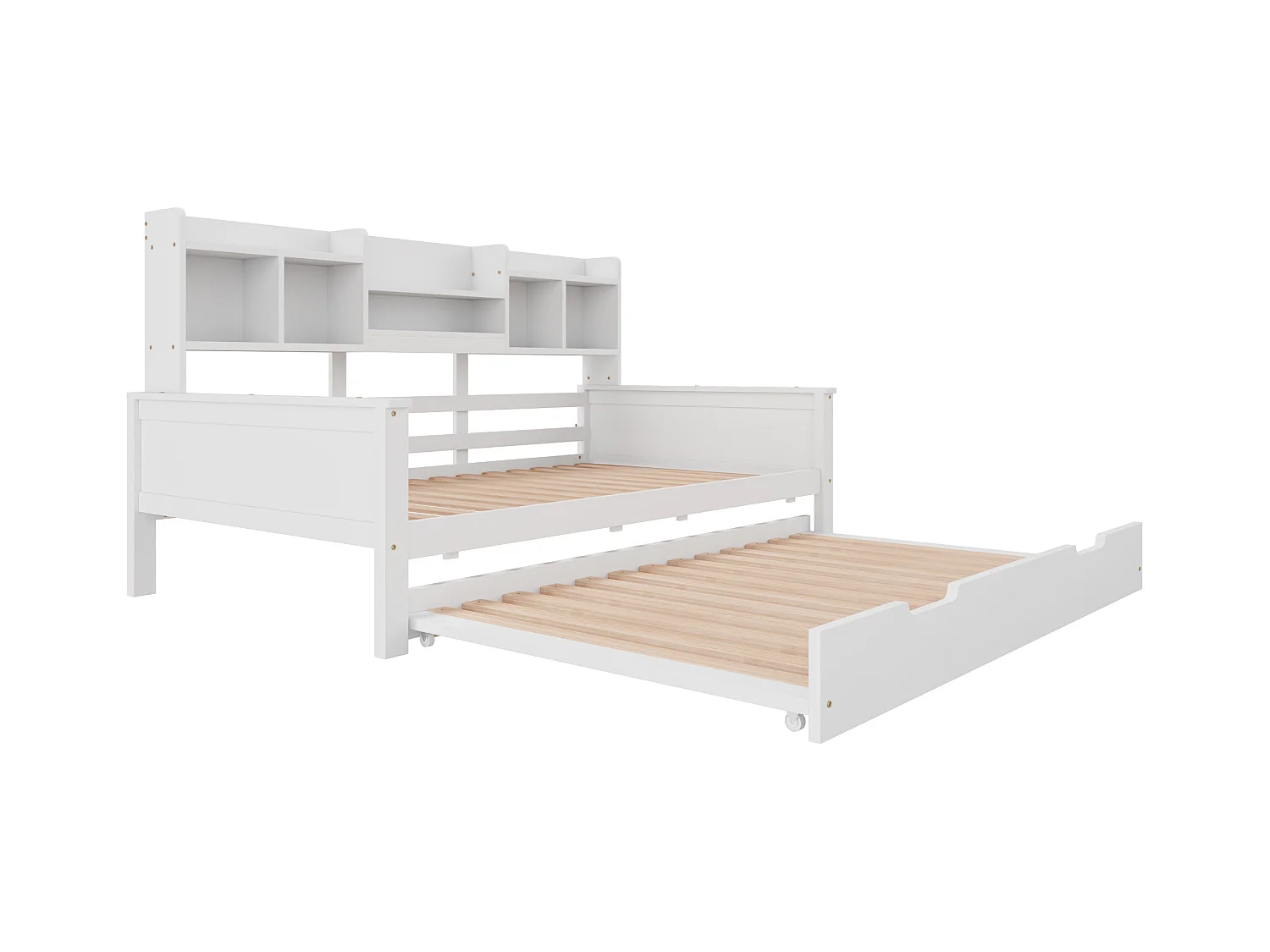 Lit enfant extensible 90x200 cm avec lit gigogne 90x190 cm – bois de pin, sommier et coffre de rangement – lit simple multifonction blanc (sans matelas)