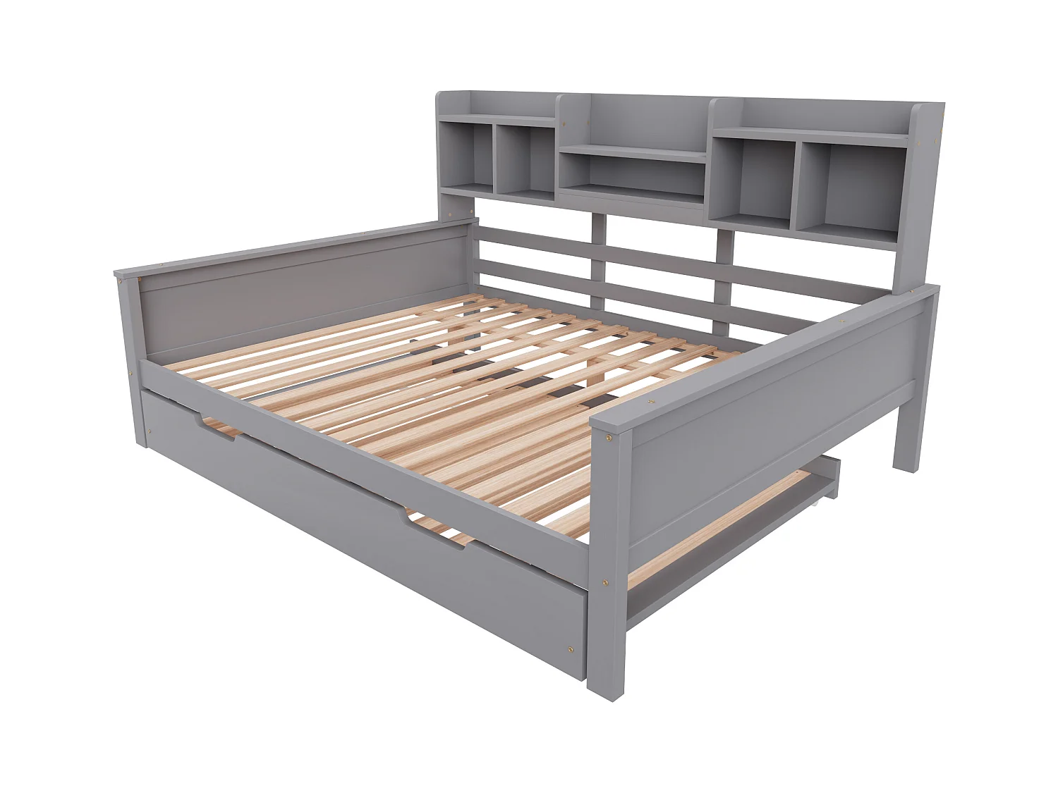 Lit enfant extensible 140x200 cm avec lit gigogne 90x190 cm –cadre en pin avec étagère, gris (sans matelas)
