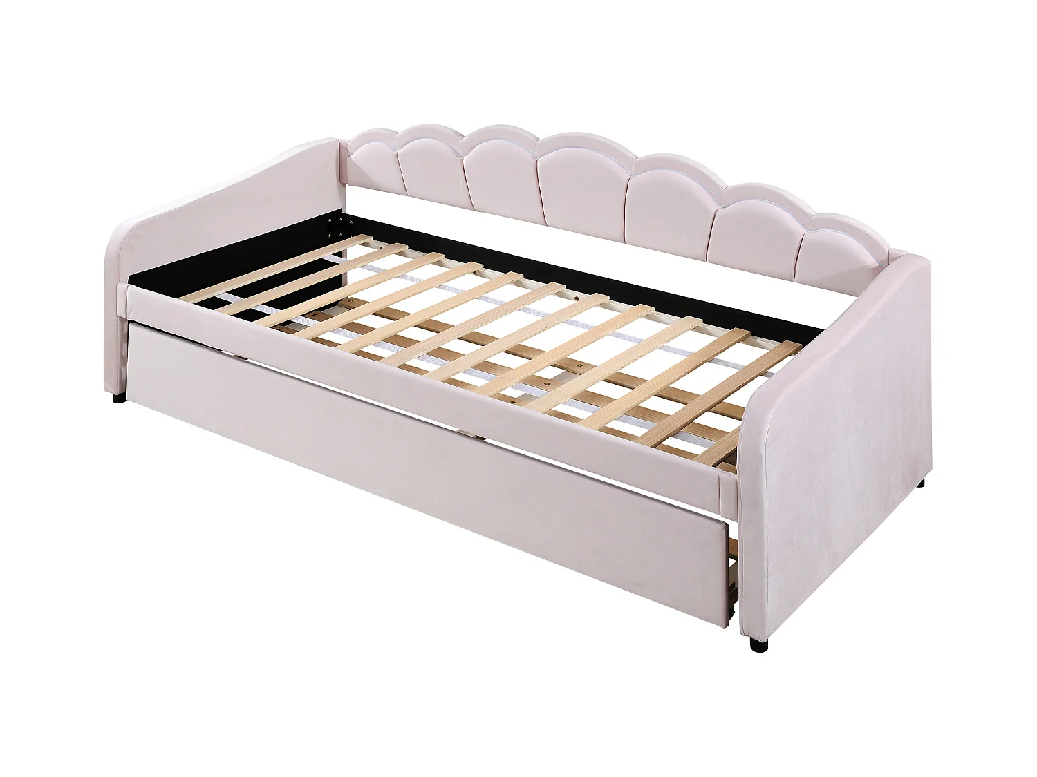 Lit Lit enfant 90x200 cm extensible avec éclairage RGB – Velours rose, design minimaliste (sans matelas)