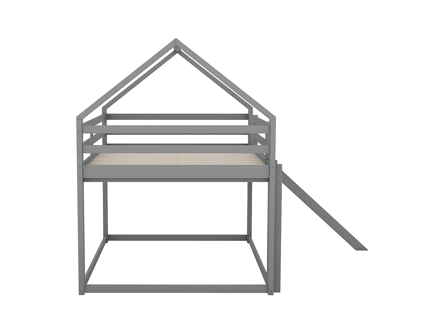 Lit superposé maison 140x200 cm - lit enfant avec échelle et glissade - Structure grise robuste (sans matelas)