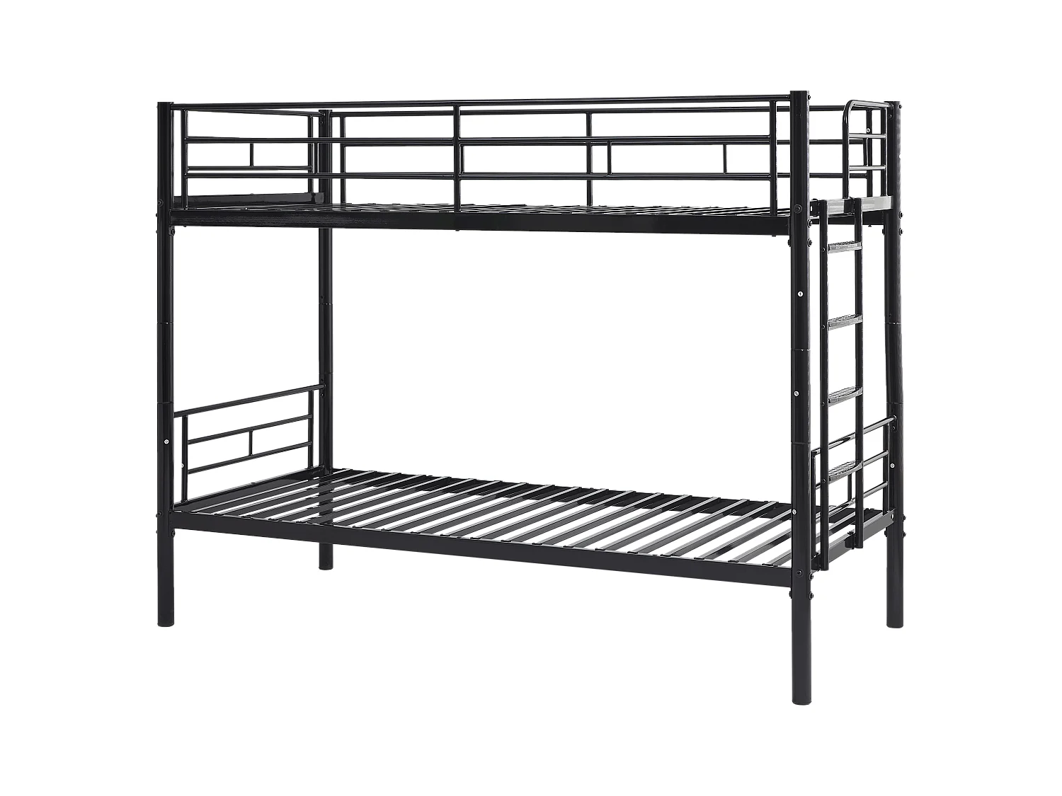 Lit superposé enfant 90x200 cm avec barrières de sécurité et échelle, sommier inclus, cadre en métal Noir, sans matelas