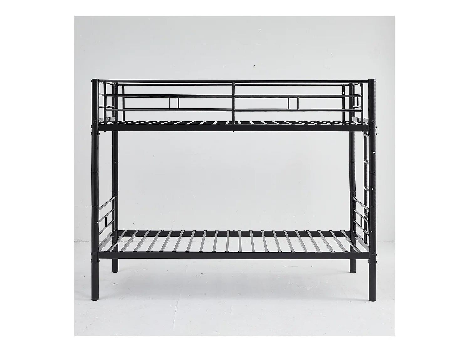 Lit superposé enfant 90x200 cm avec barrières de sécurité et échelle, sommier inclus, cadre en métal Noir, sans matelas
