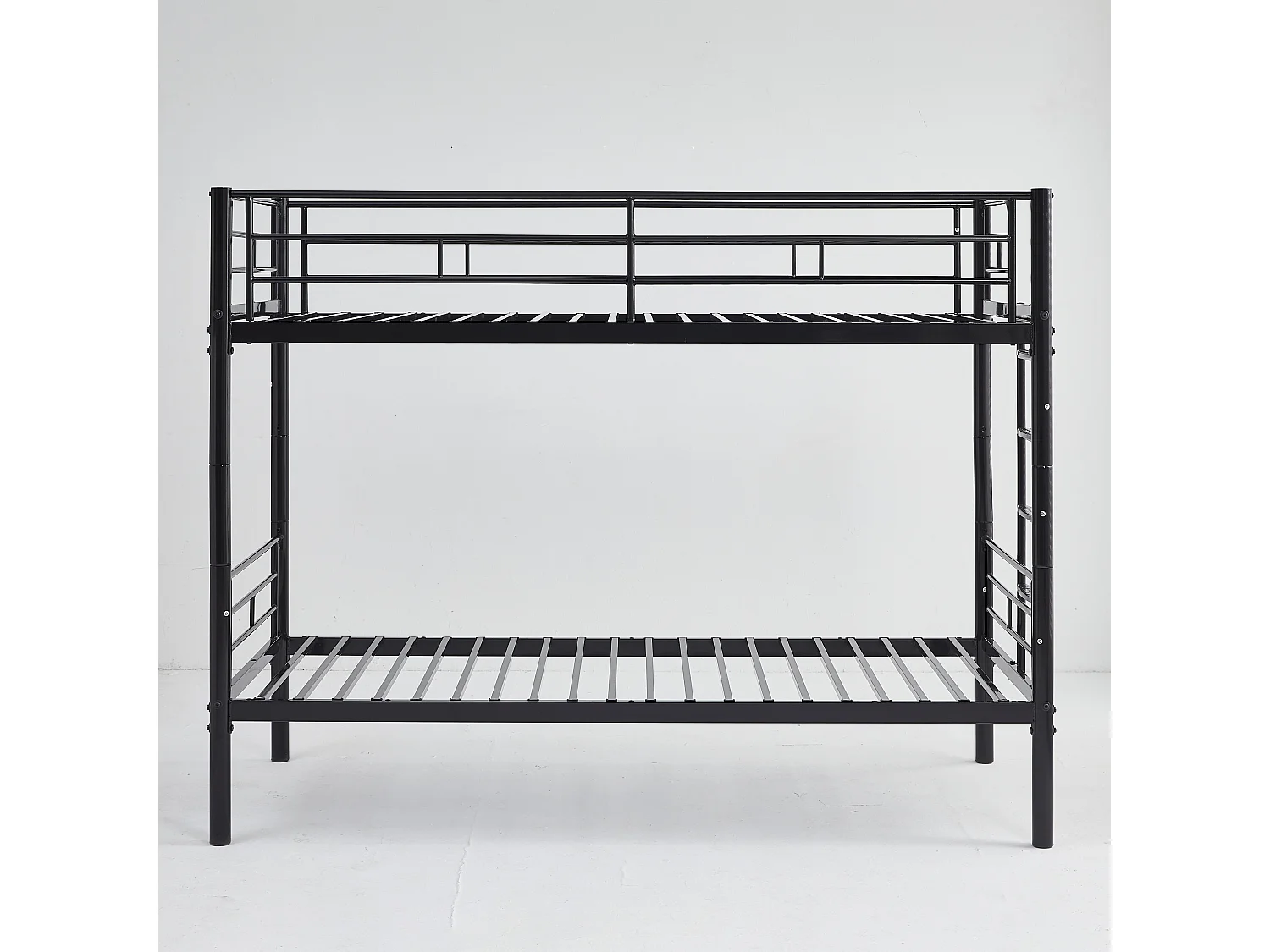 Lit superposé enfant 90x200 cm avec barrières de sécurité et échelle, sommier inclus, cadre en métal Noir, sans matelas