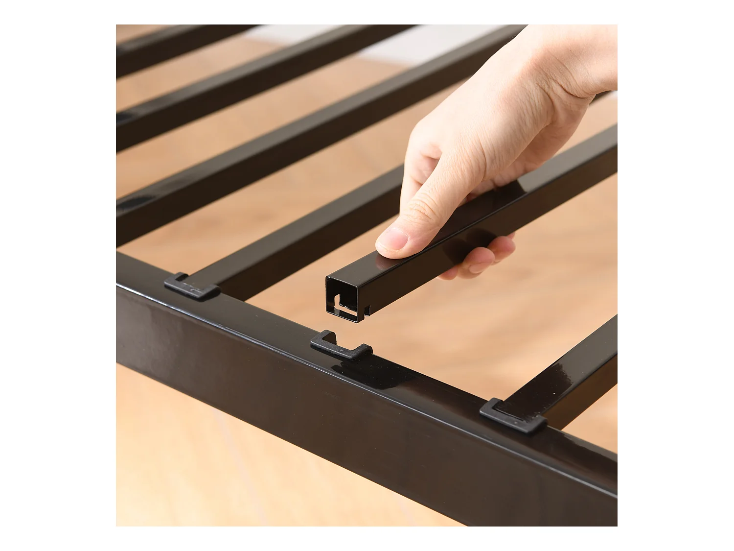 Lit superposé enfant 90x200 cm avec barrières de sécurité et échelle, sommier inclus, cadre en métal Noir, sans matelas