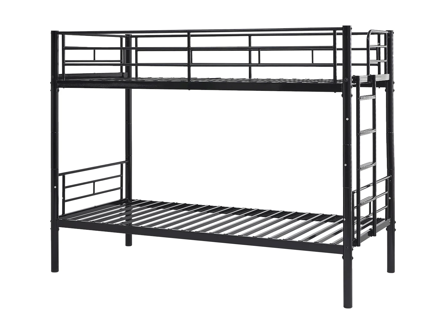 Lit superposé enfant 90x200 cm avec barrières de sécurité et échelle, sommier inclus, cadre en métal Noir, sans matelas