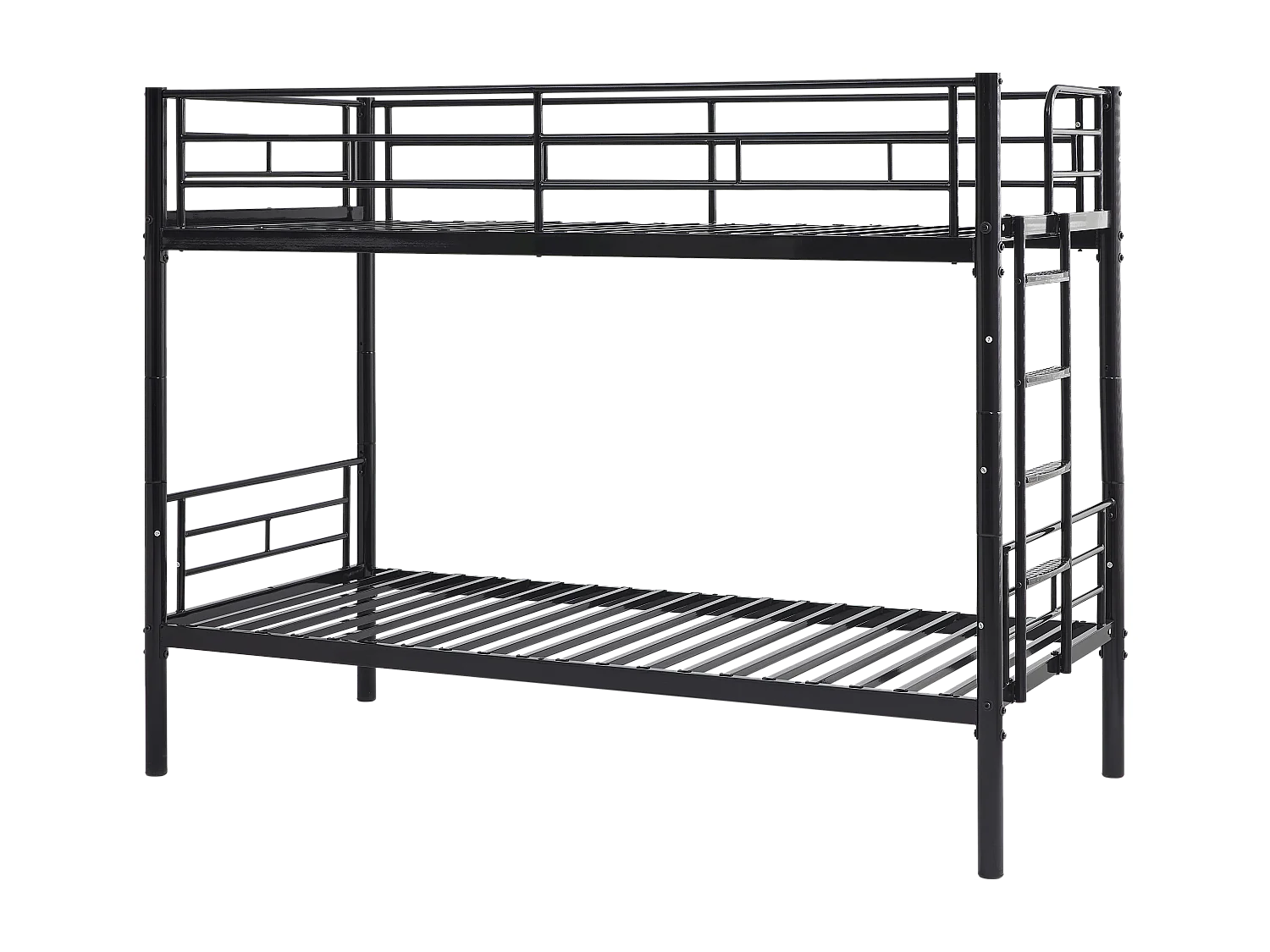 Stapelbed 90x200 cm voor kinderen met veiligheidshekken – om te bouwen tot 2 eenpersoonsbedden, lattenbodem, antislip ladder – Zwart (zonder matras)