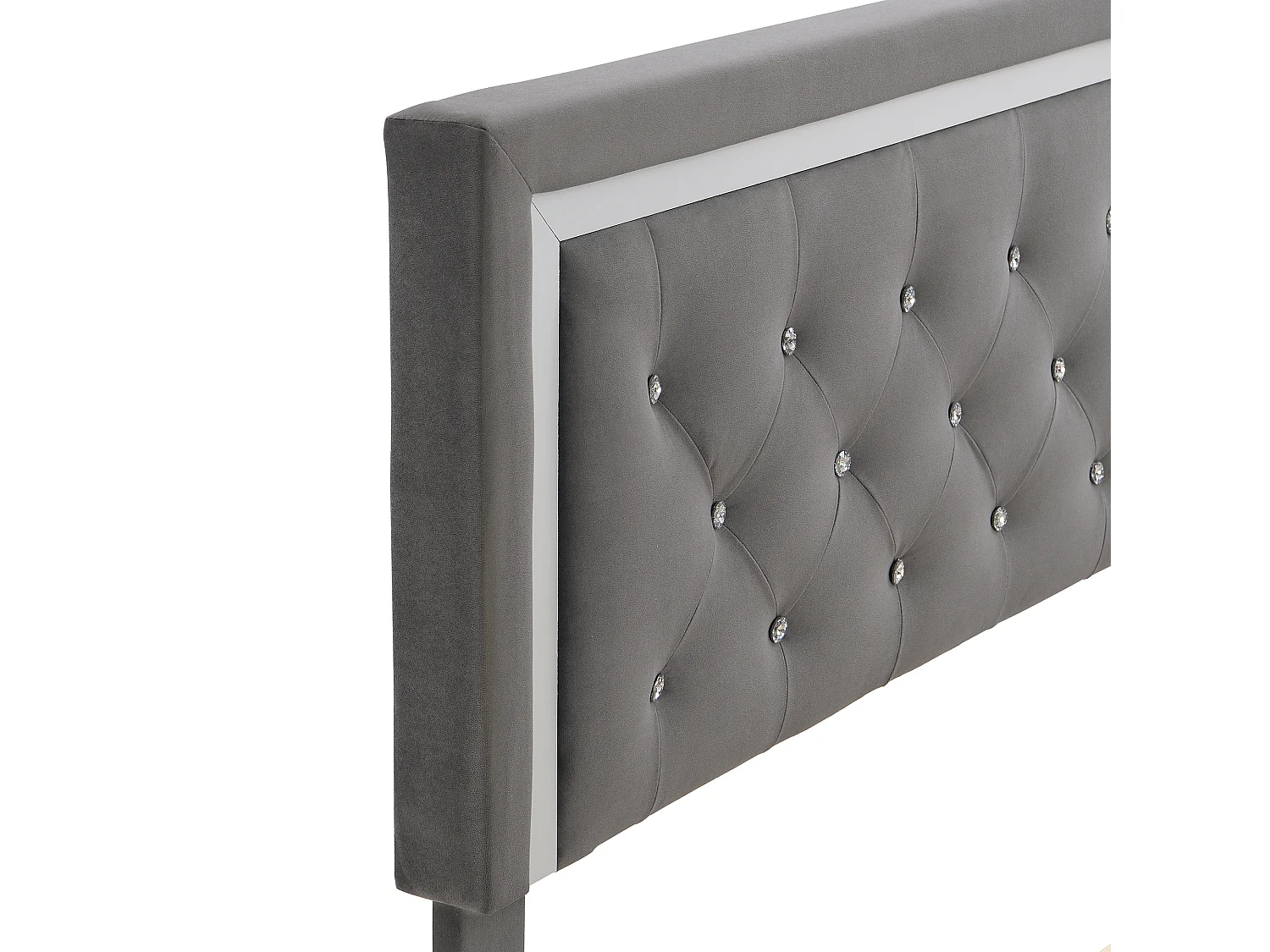 Lit adulte 140x200 cm - Tête de lit rembourrée - Velours gris (sans matelas)