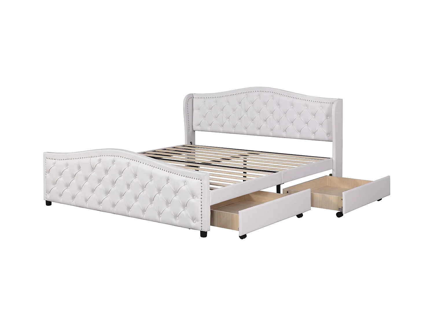 Lit adulte 180x200 cm avec rangement - Tête de lit surélevée,2 tiroirs - Blanc (sans matelas)