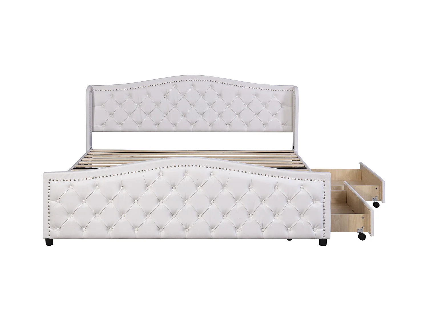 Lit adulte 180x200 cm avec rangement - Tête de lit surélevée,2 tiroirs - Blanc (sans matelas)