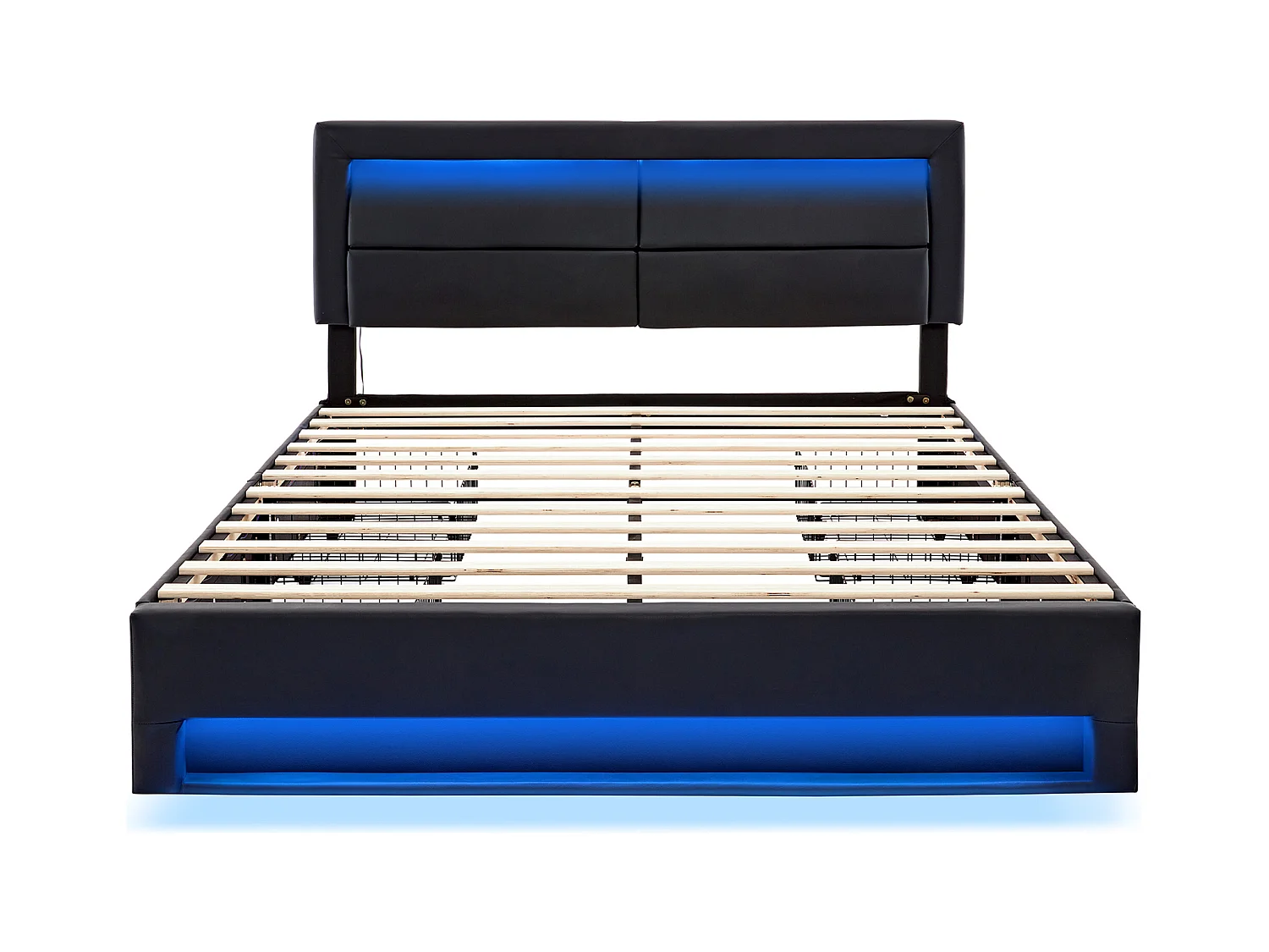 Design tweepersoonsbed 140x190 cm - draadloos USB opladen & LED - 4 lades - zwart (zonder matras)