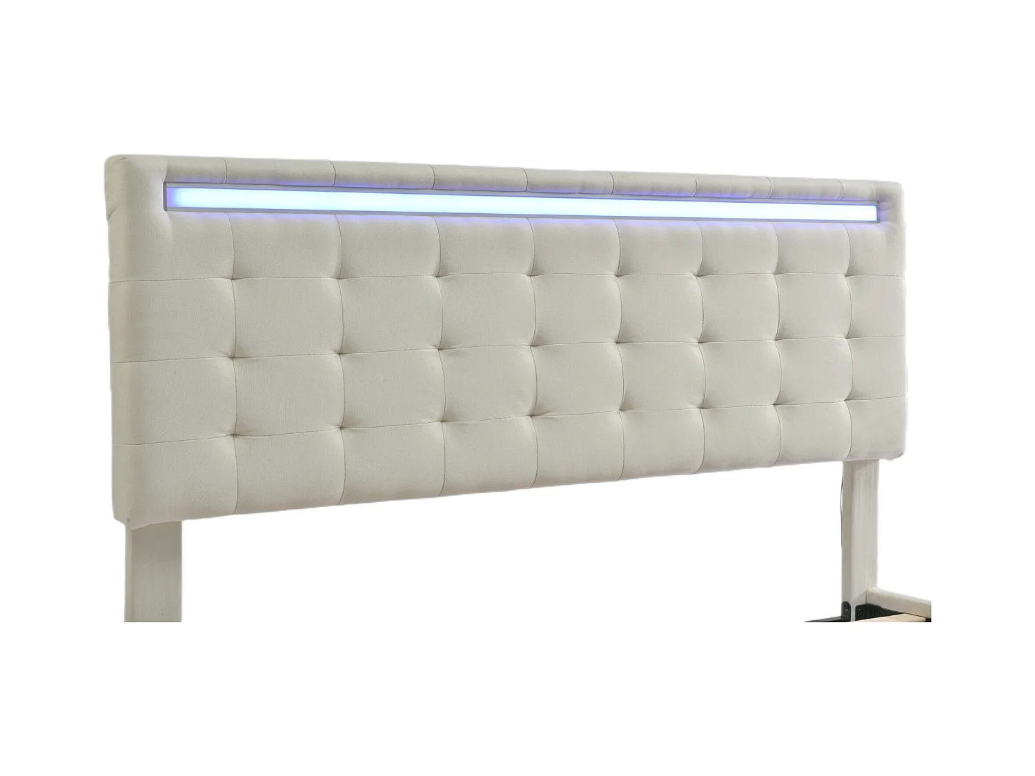 Lit adulte 140x200 effet flottant - LED intégrée - Lin beige - sans matelas
