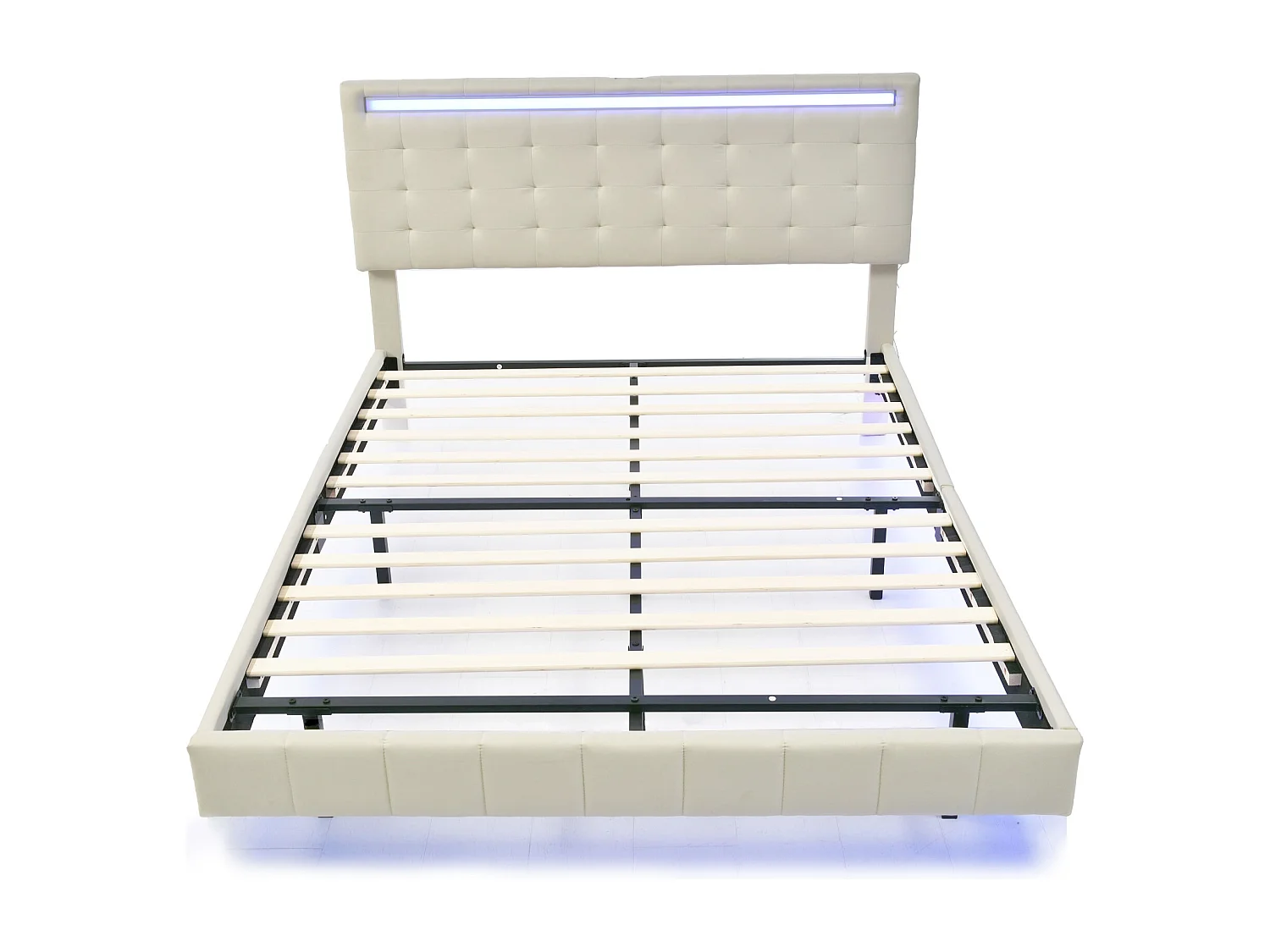 Lit adulte 140x200 effet flottant - LED intégrée - Lin beige - sans matelas