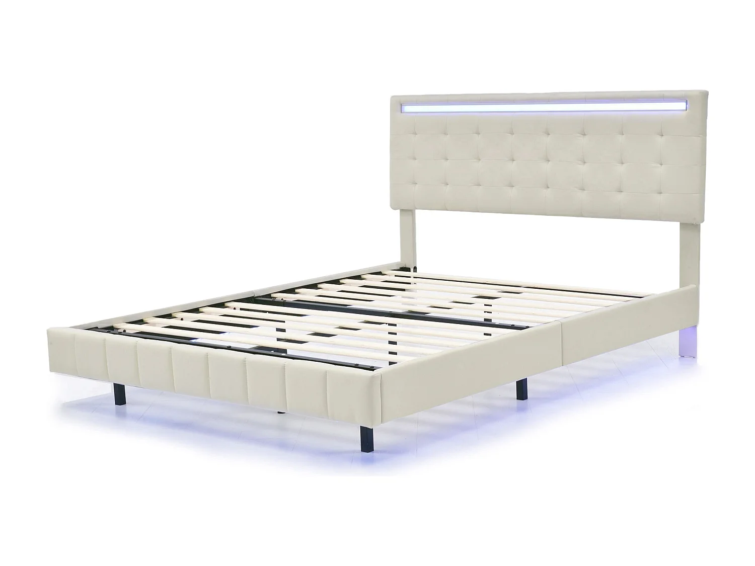Lit adulte 140x200 effet flottant - LED intégrée - Lin beige - sans matelas
