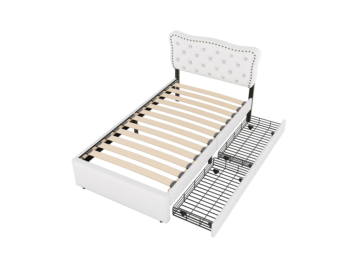 lit adulte 90x200cm, en lin beige clair, avec 2 tiroirs de rangement, tête de lit Capitonné, sans matelas