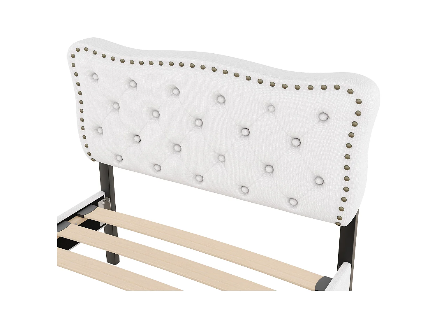 lit adulte 90x200cm, en lin beige clair, avec 2 tiroirs de rangement, tête de lit Capitonné, sans matelas