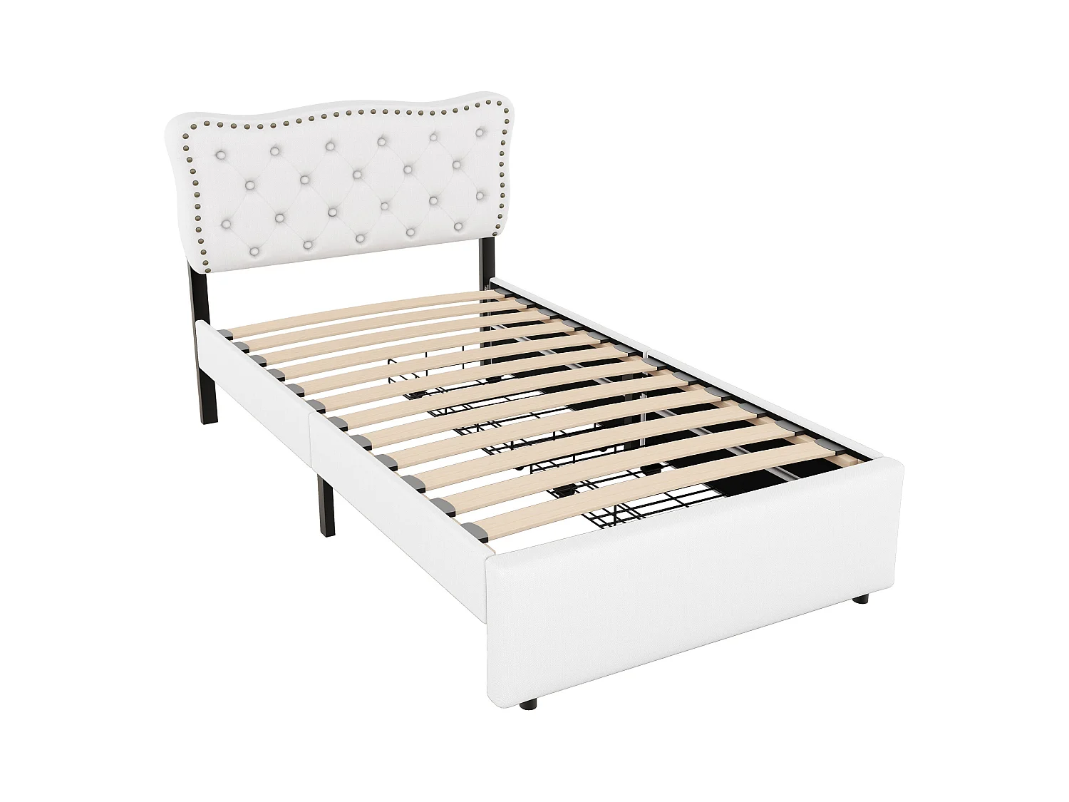 lit adulte 90x200cm, en lin beige clair, avec 2 tiroirs de rangement, tête de lit Capitonné, sans matelas