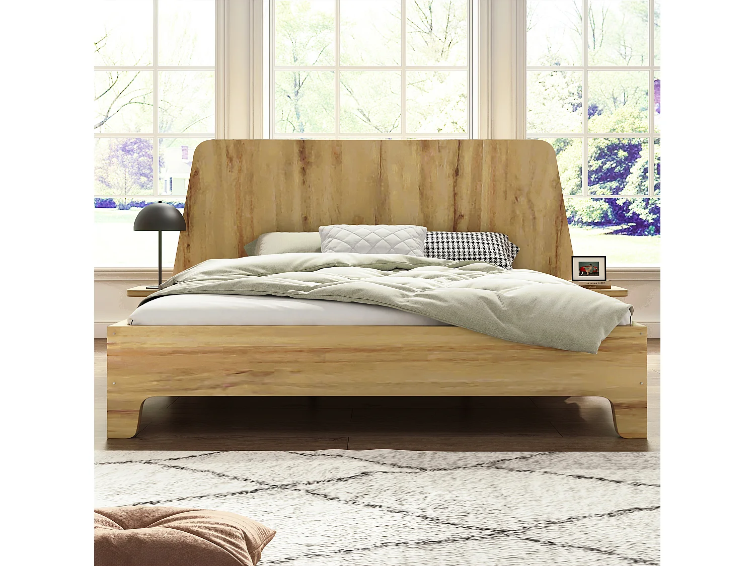 Lit adulte design 140x200 cm - Structure en bois de chêne durable - Style scandinave épuré (matelas non fourni)