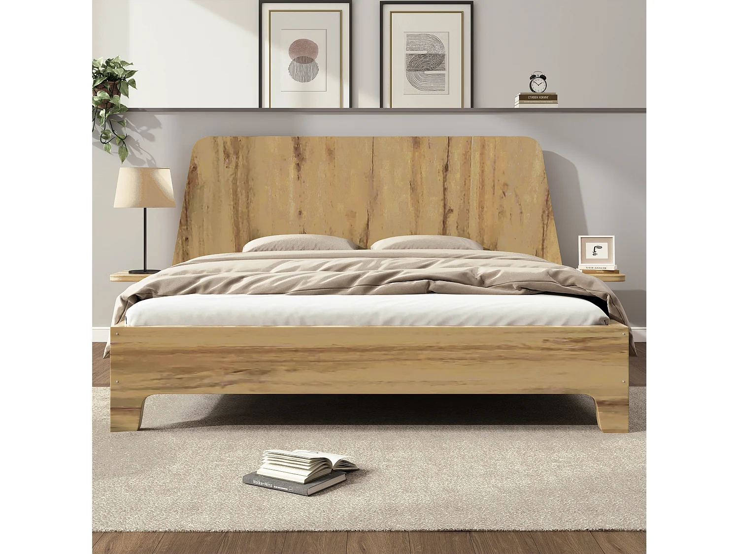 Lit adulte design 140x200 cm - Structure en bois de chêne durable - Style scandinave épuré (matelas non fourni)
