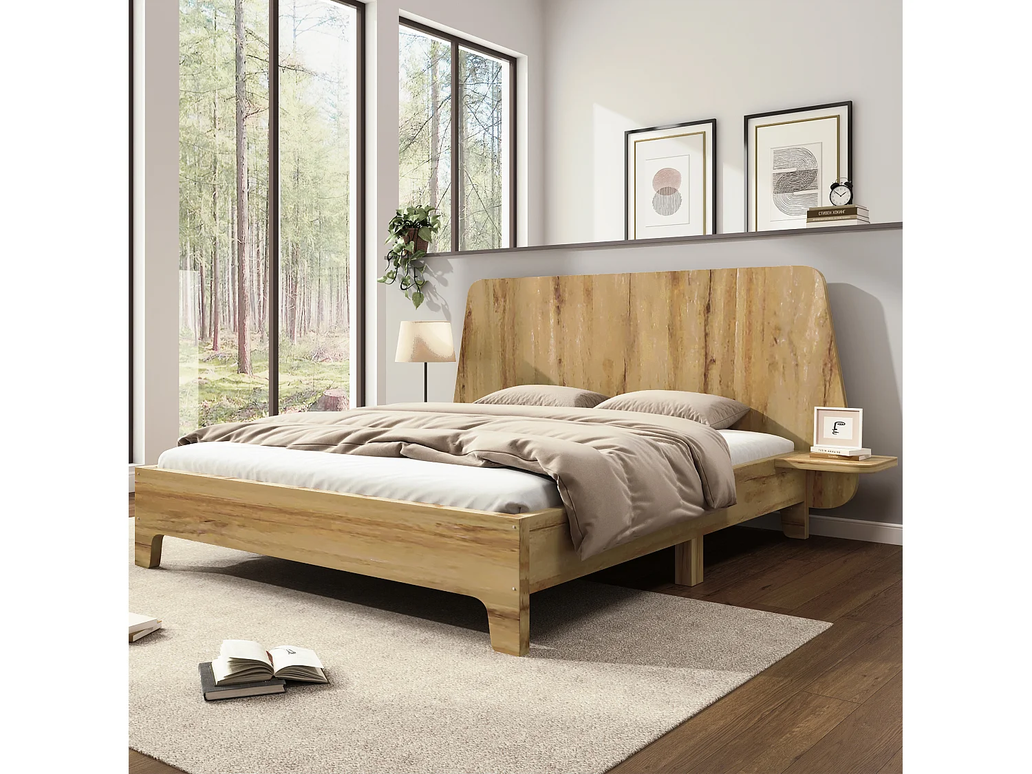 Lit adulte design 140x200 cm - Structure en bois de chêne durable - Style scandinave épuré (matelas non fourni)