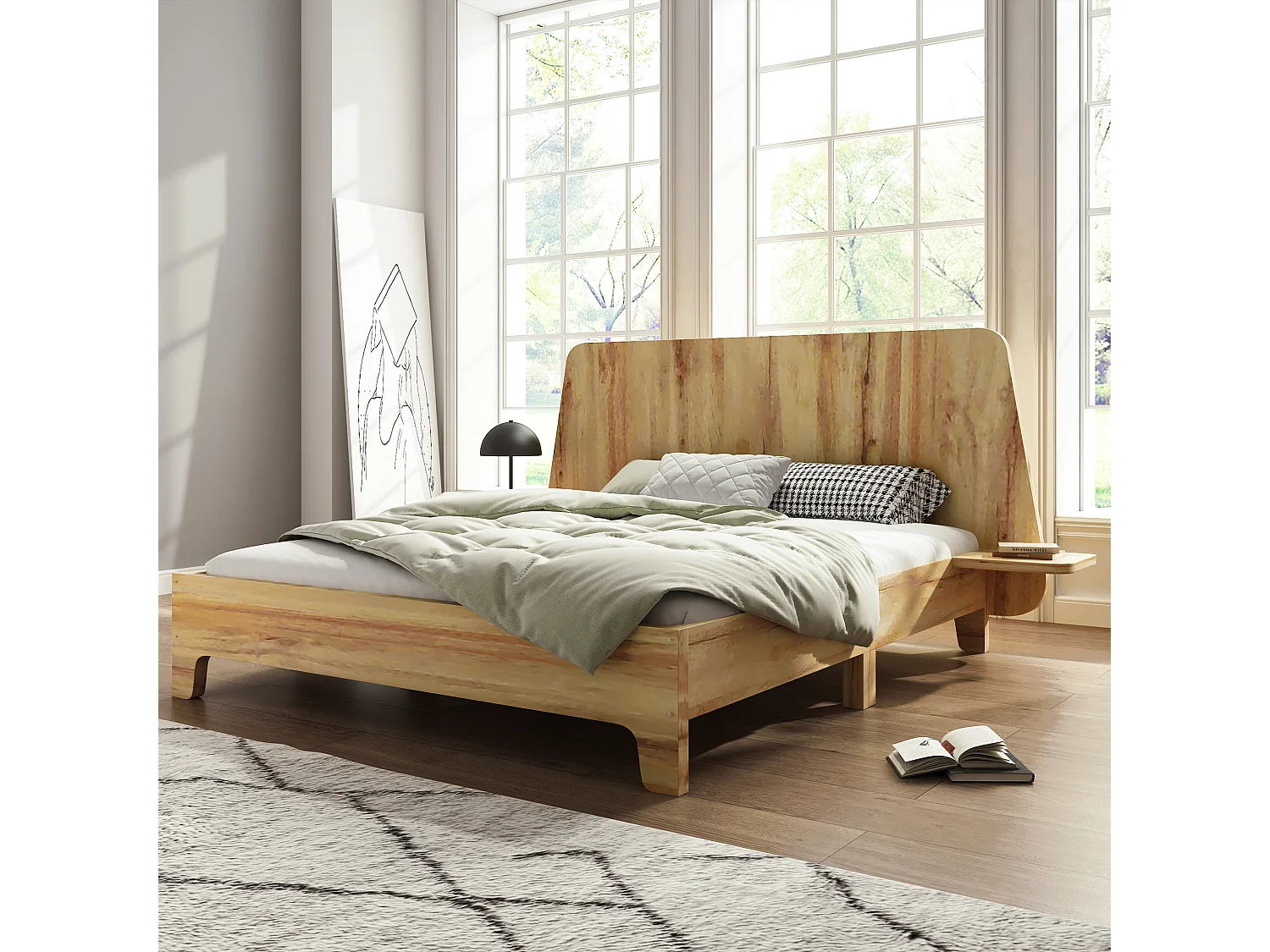 Lit adulte design 140x200 cm - Structure en bois de chêne durable - Style scandinave épuré (matelas non fourni)