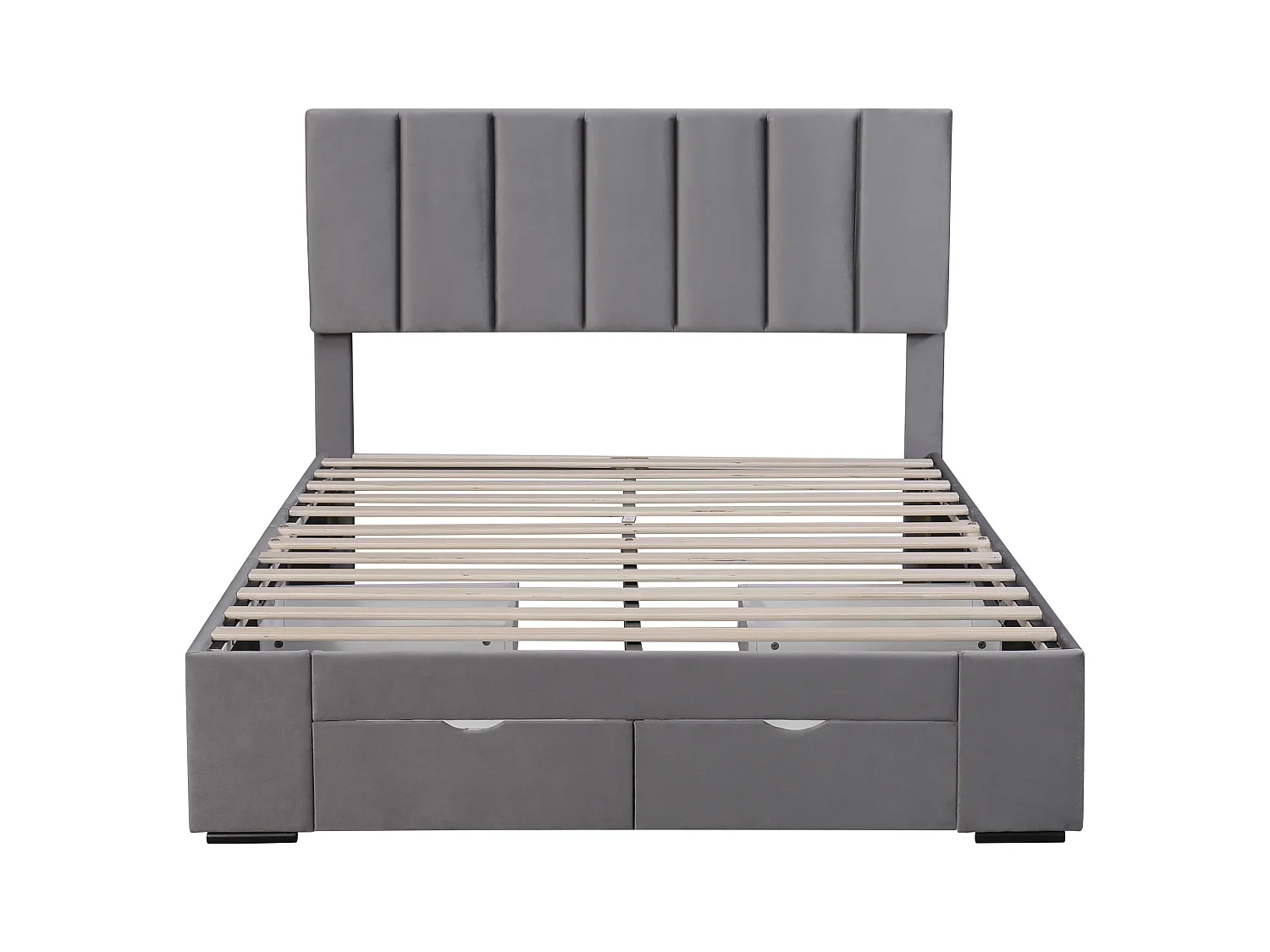 Lit élégant 140x200 en velours gris - Rangement intelligent (4 tiroirs) -sommier à lattes inclus(sans matelas)
