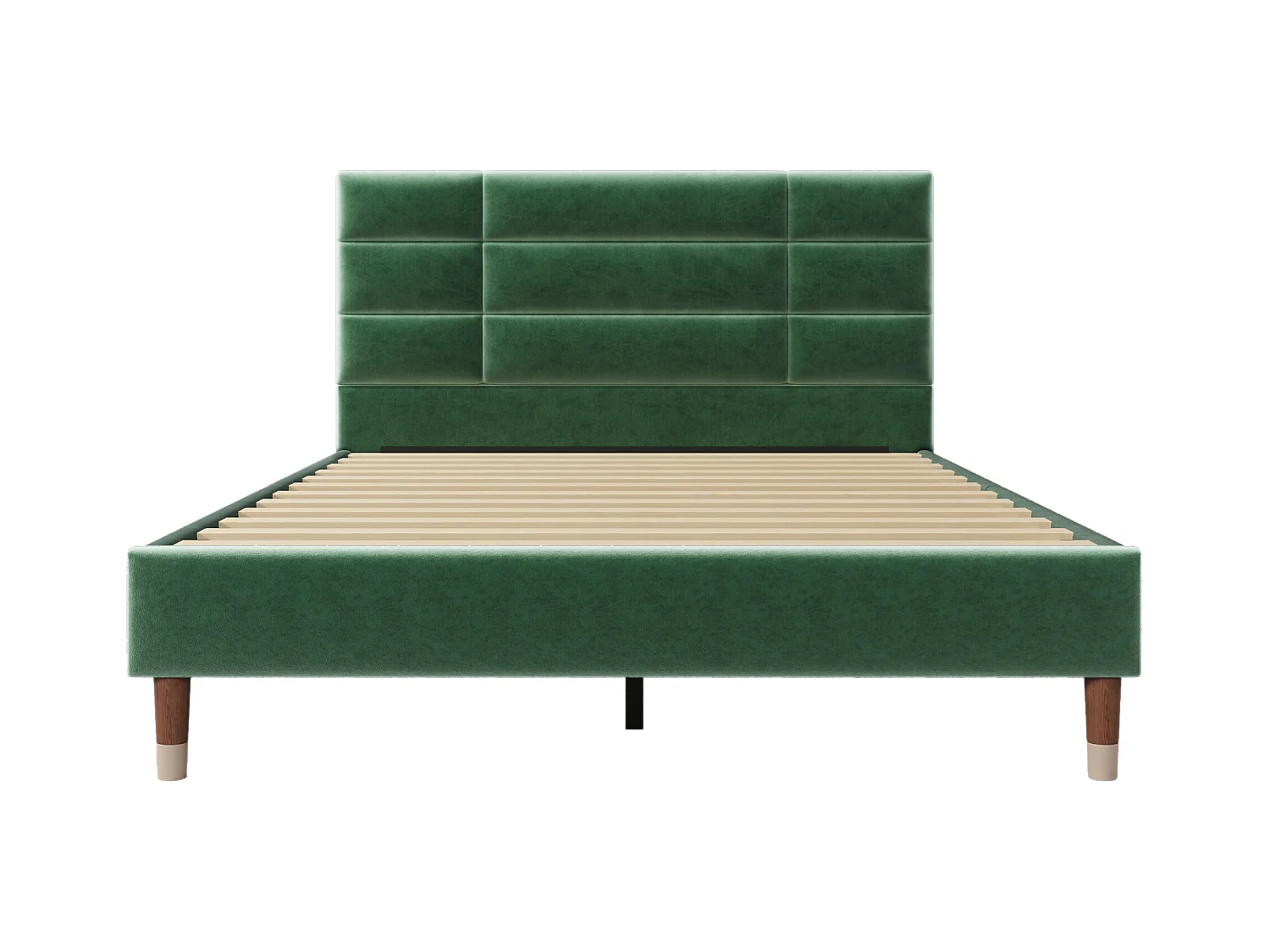 Lit double 140x200 cm en velours vert foncé, cadre avec tête de lit et sommier inclus (sans matelas)