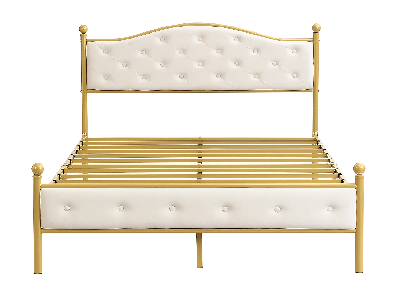 Lit métallique moderne 140x200 cm, cadre avec sommier à lattes, tête de lit, coloris doré(sans matelas)