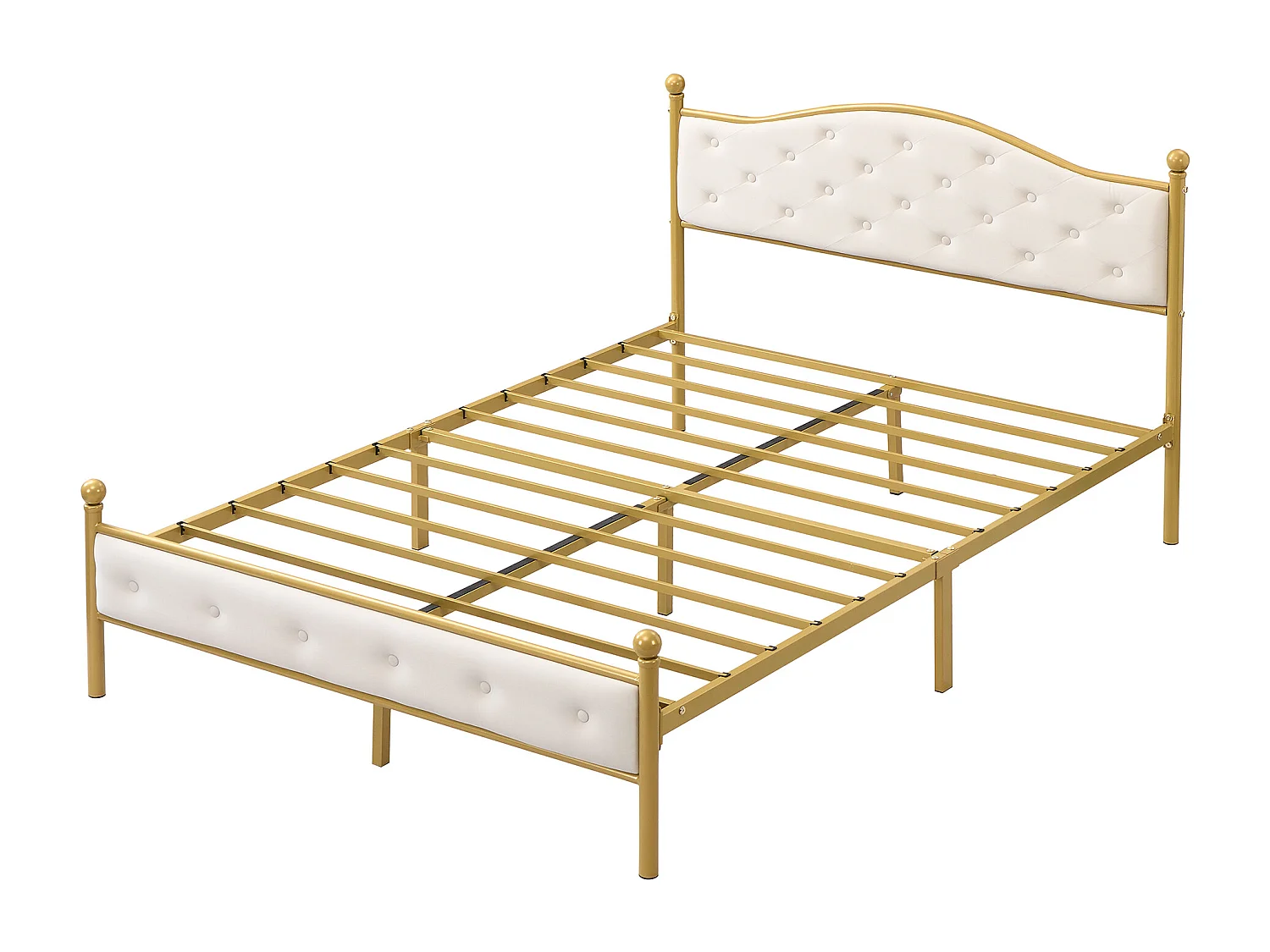 Lit métallique moderne 140x200 cm, cadre avec sommier à lattes, tête de lit, coloris doré(sans matelas)