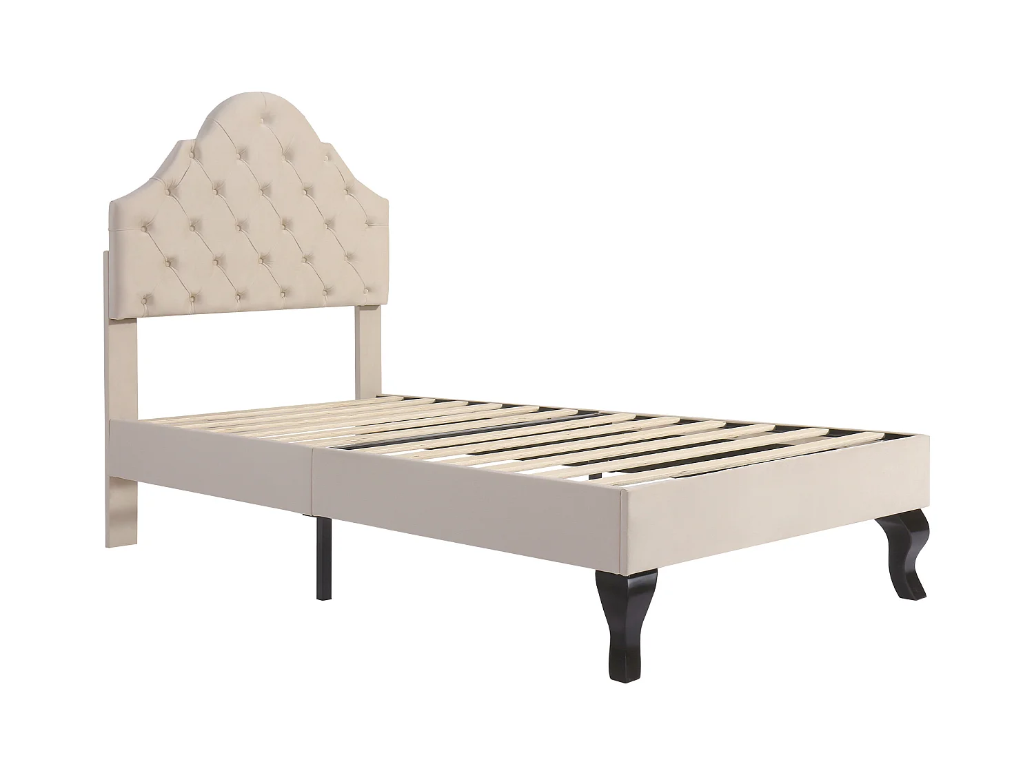 Lit enfant 90x200 cm velours beige - Tête de lit réglable en hauteur - Montage facile (sans matelas)