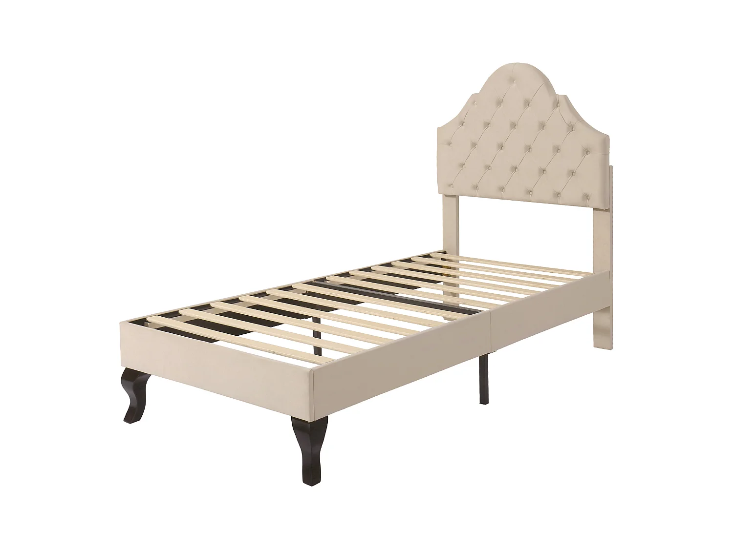 Lit enfant 90x200 cm velours beige - Tête de lit réglable en hauteur - Montage facile (sans matelas)