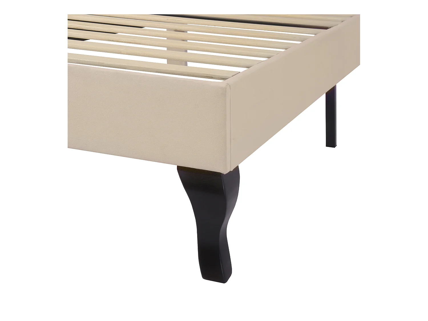 Lit enfant 90x200 cm velours beige - Tête de lit réglable en hauteur - Montage facile (sans matelas)