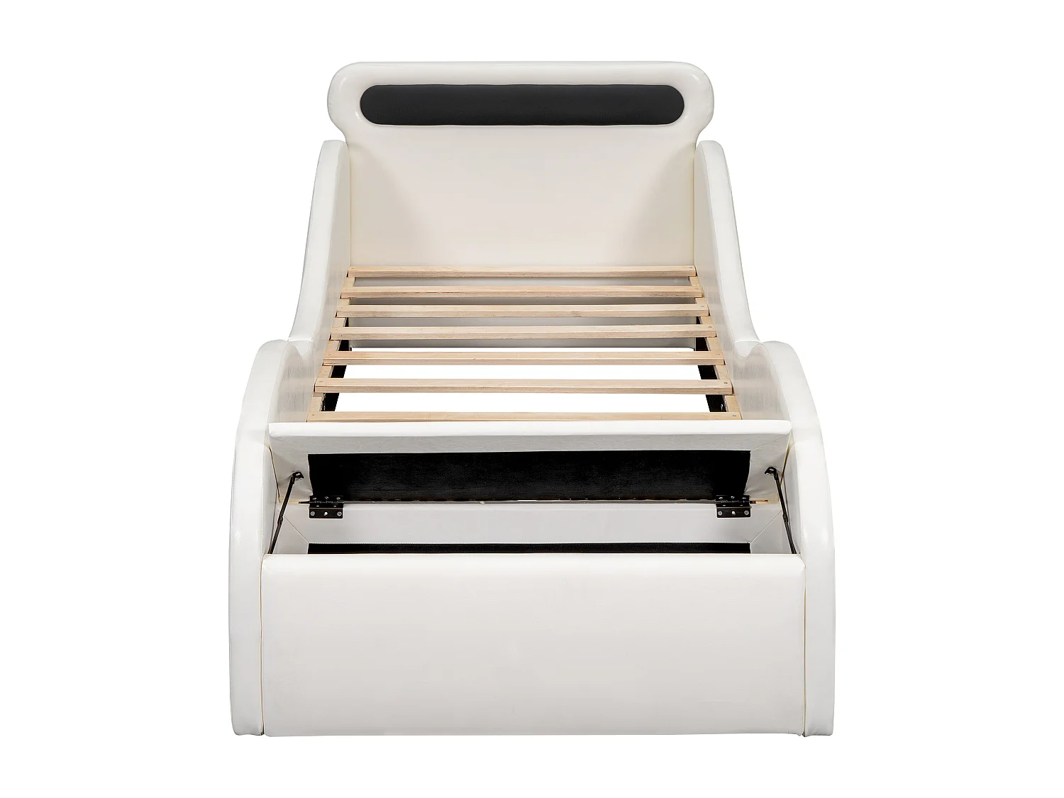 Lit Enfant 90x200 cm en Forme de Voiture avec Roues Lumineuses et Espace de Rangement,en PU Blanc (Sans Matelas)