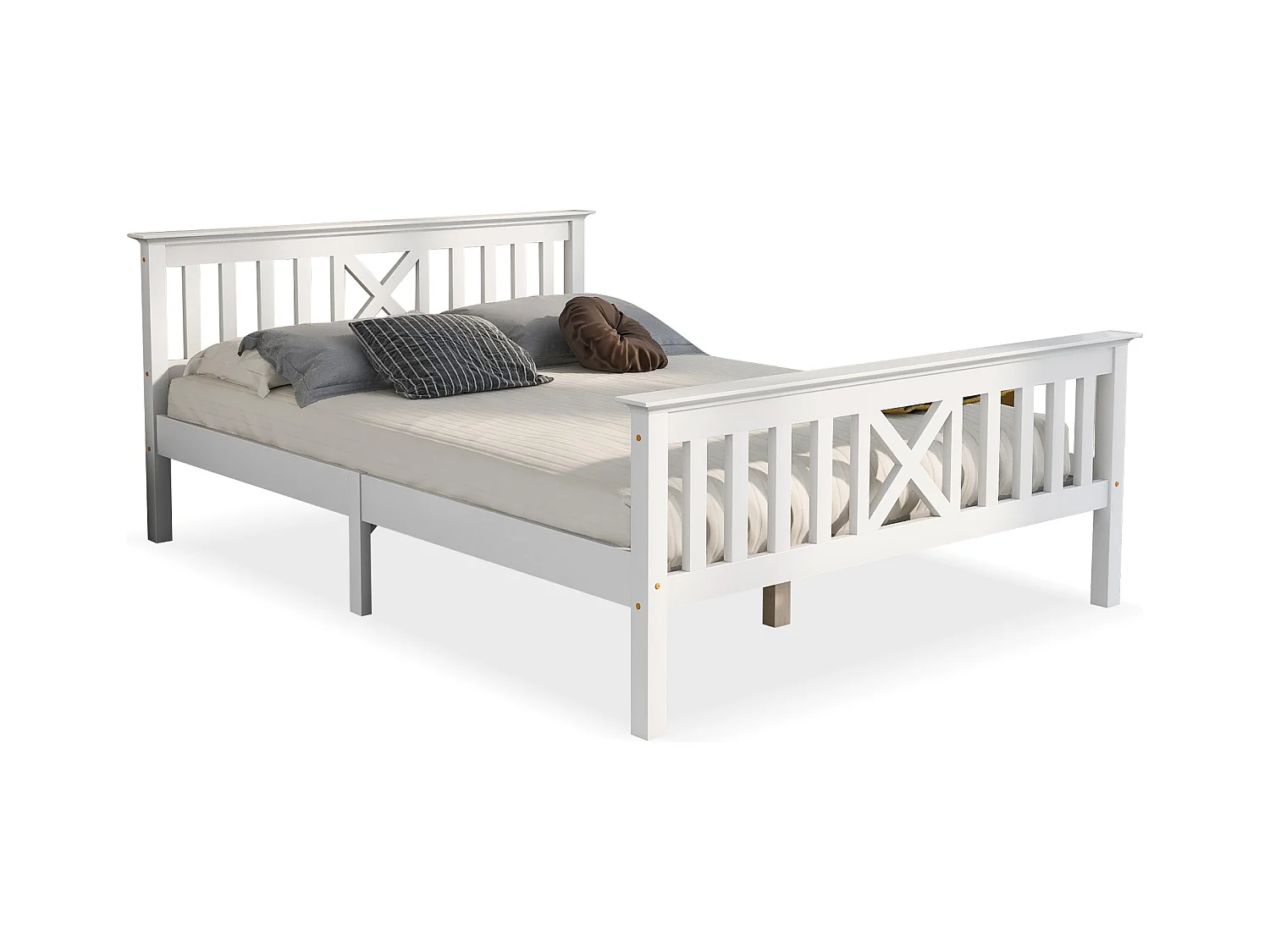 Lit design 140x200 cm blanc - Structure en pin naturel,style nordique - Pour enfant et ado(sans matelas)