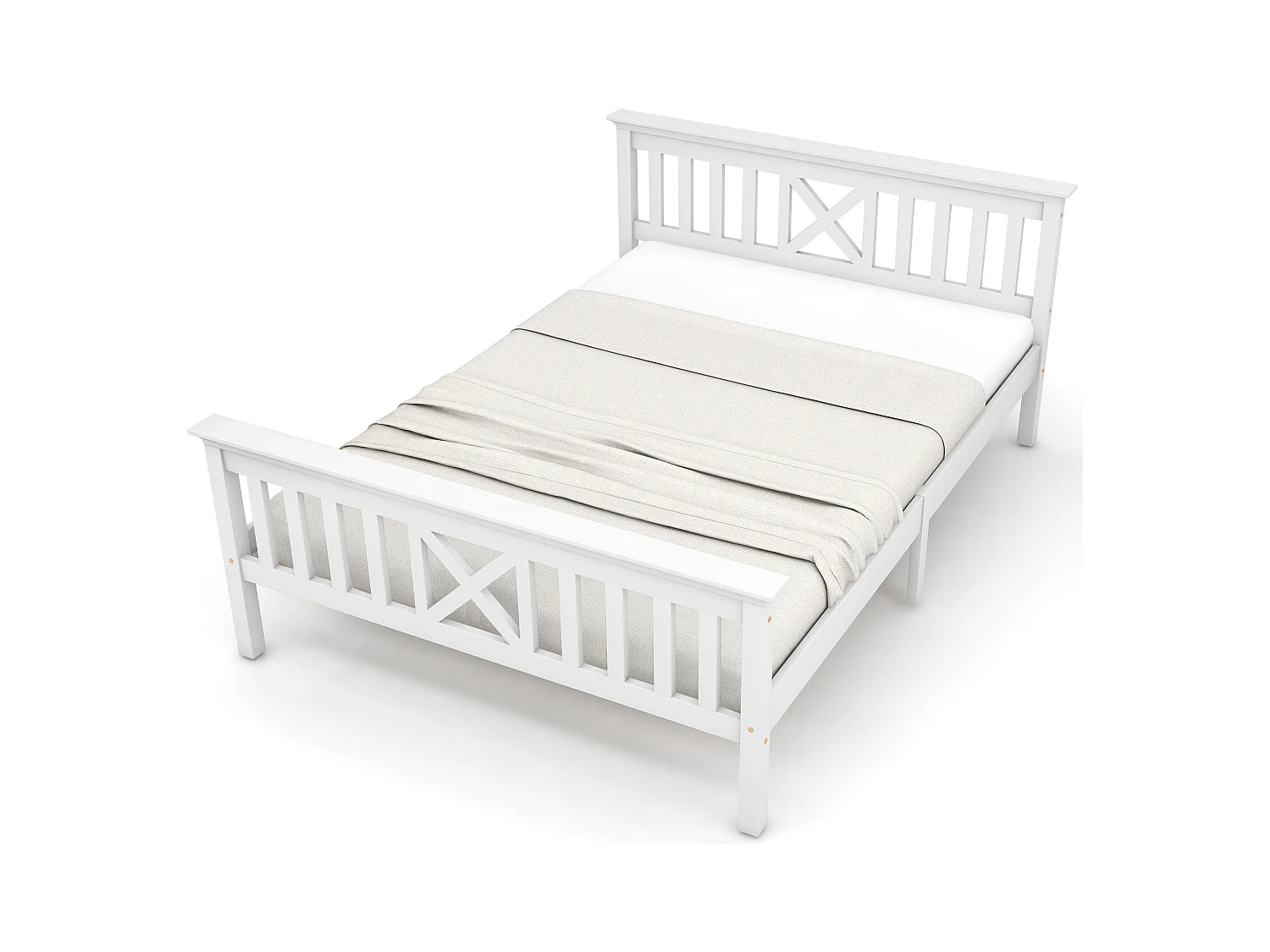 Lit design 140x200 cm blanc - Structure en pin naturel,style nordique - Pour enfant et ado(sans matelas)
